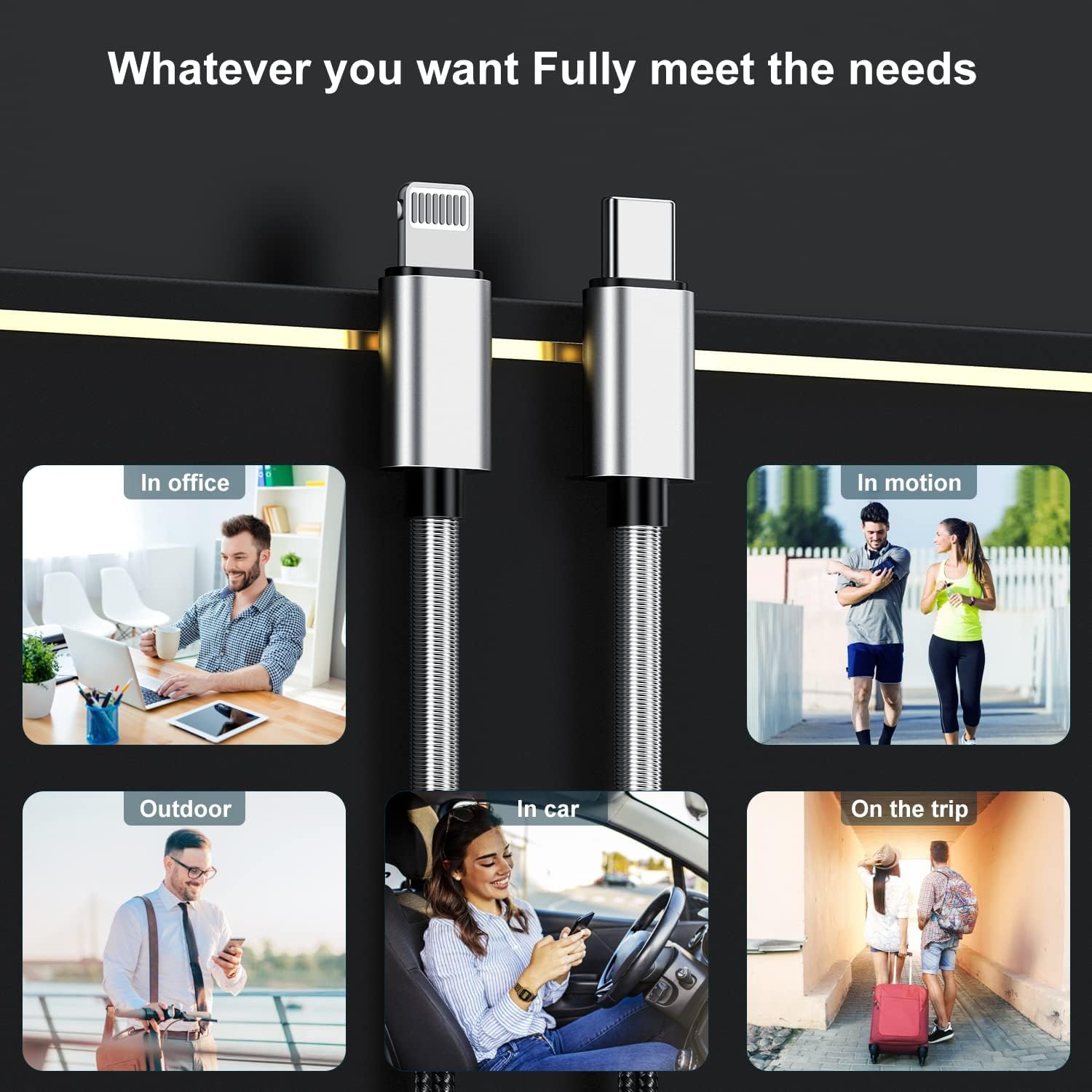 Detalle 2 de 2-Pack 10ft USB-C to Lightning Fast Charger Cable (Apple MFi Certified) for iPhone & iPad