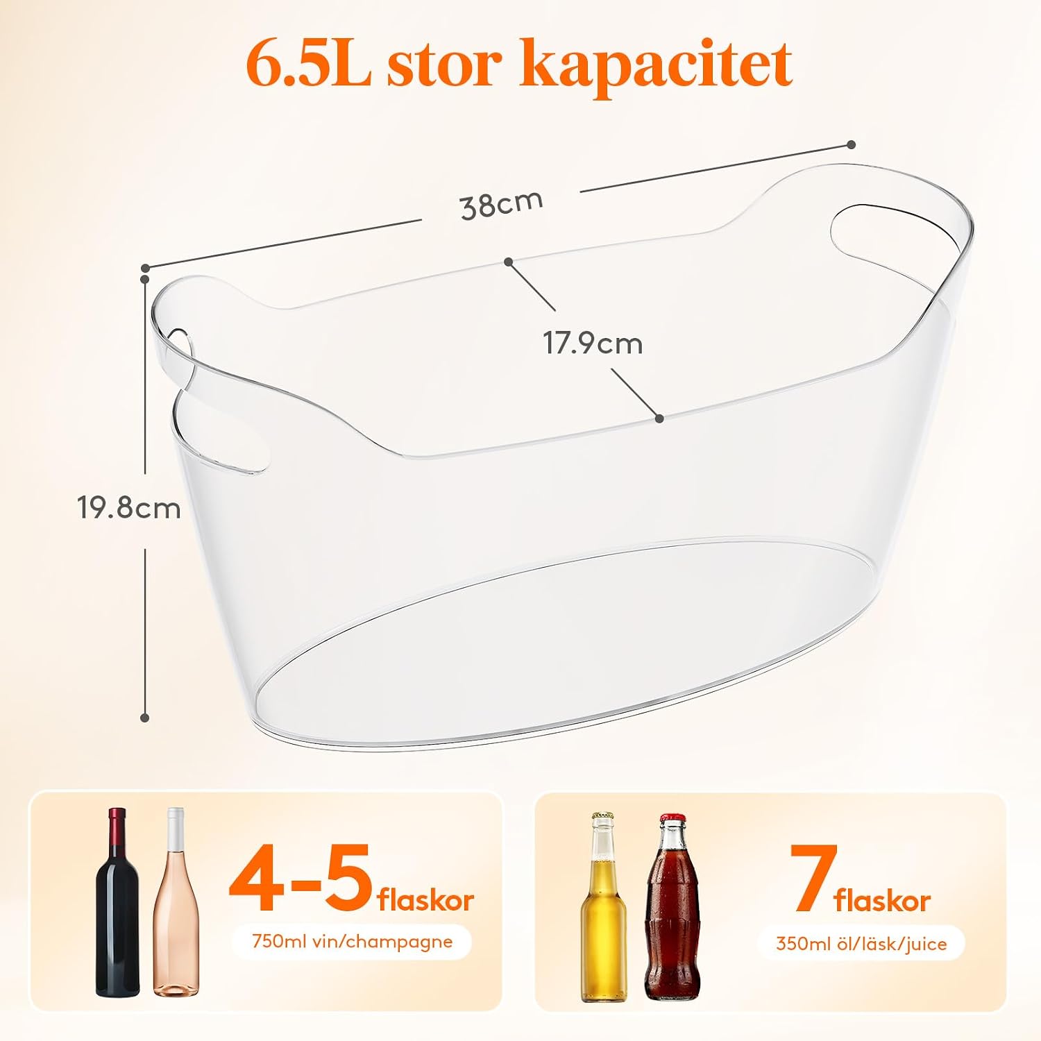 Detalle de Lifewit 24495 champagnekylare, 6,5 l i PET med handtag och isskopa