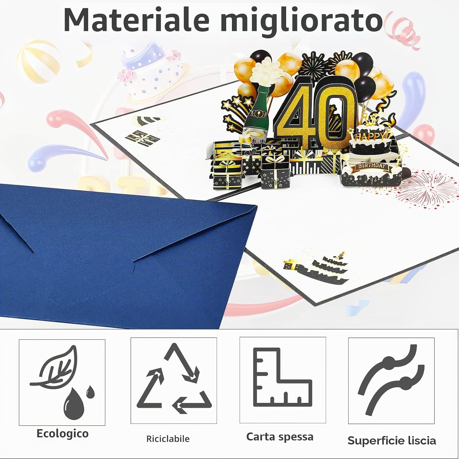 Detalle 2 de Joyoldelf Biglietto di Auguri di Compleanno 40° 3D Pop-Up con Busta – Regalo dallo stile unico