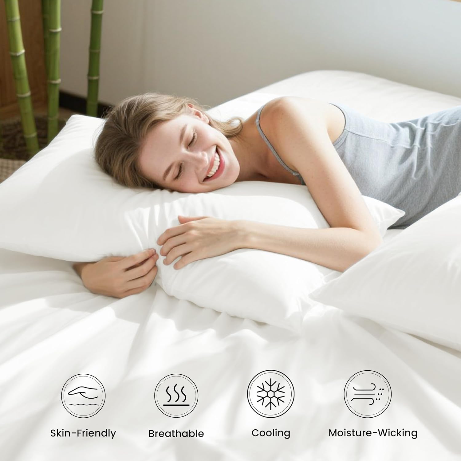 Detalle de Love's cabin 4-Piece Full Sheet Set: Bamboo Rayon, Deep Pocket, Breathable & Silky-Smooth