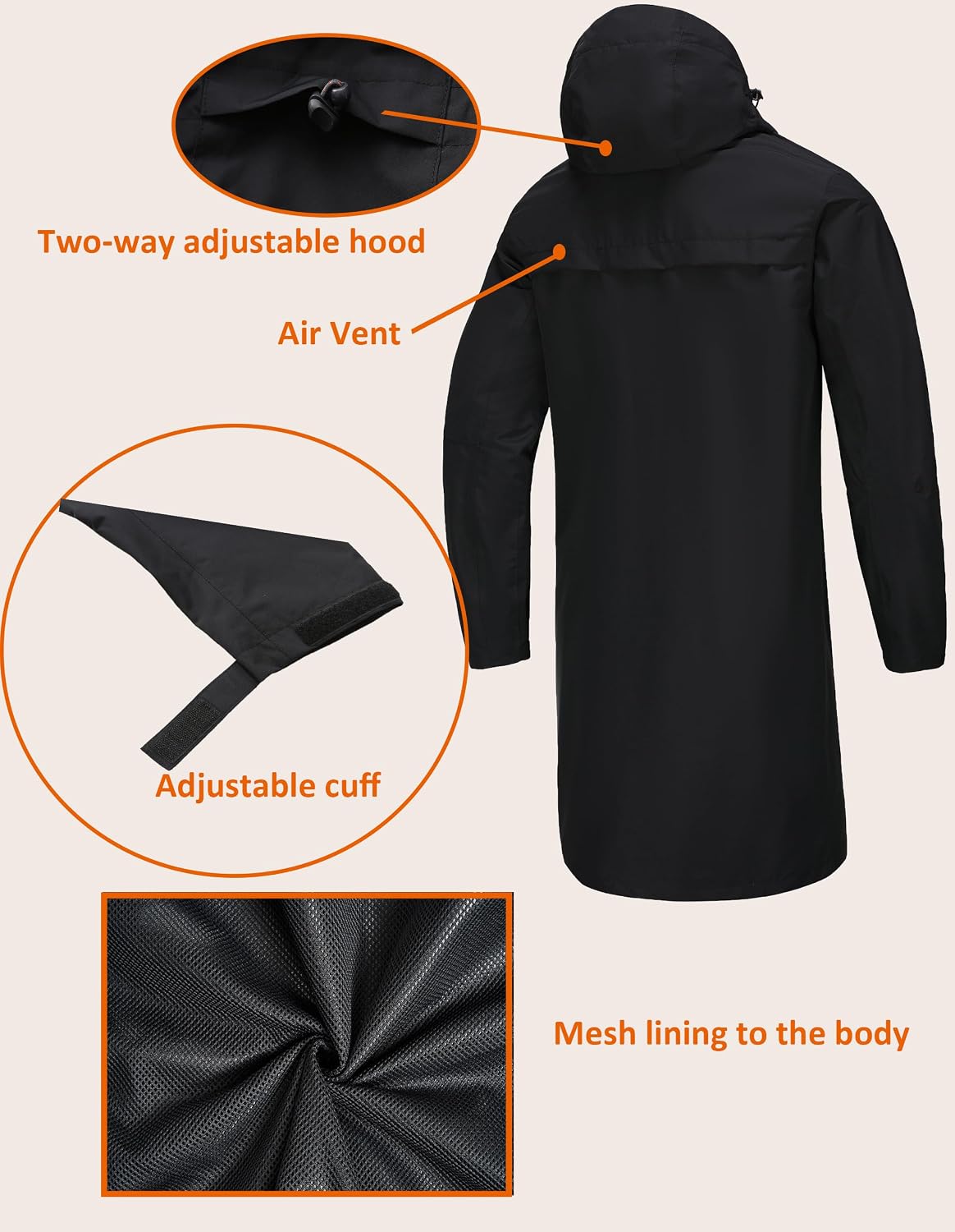 Detalle 2 de NORDIC OUTLAND Men’s Waterproof Rain Jacket with Hood (2-layer, 10,000mm rating)