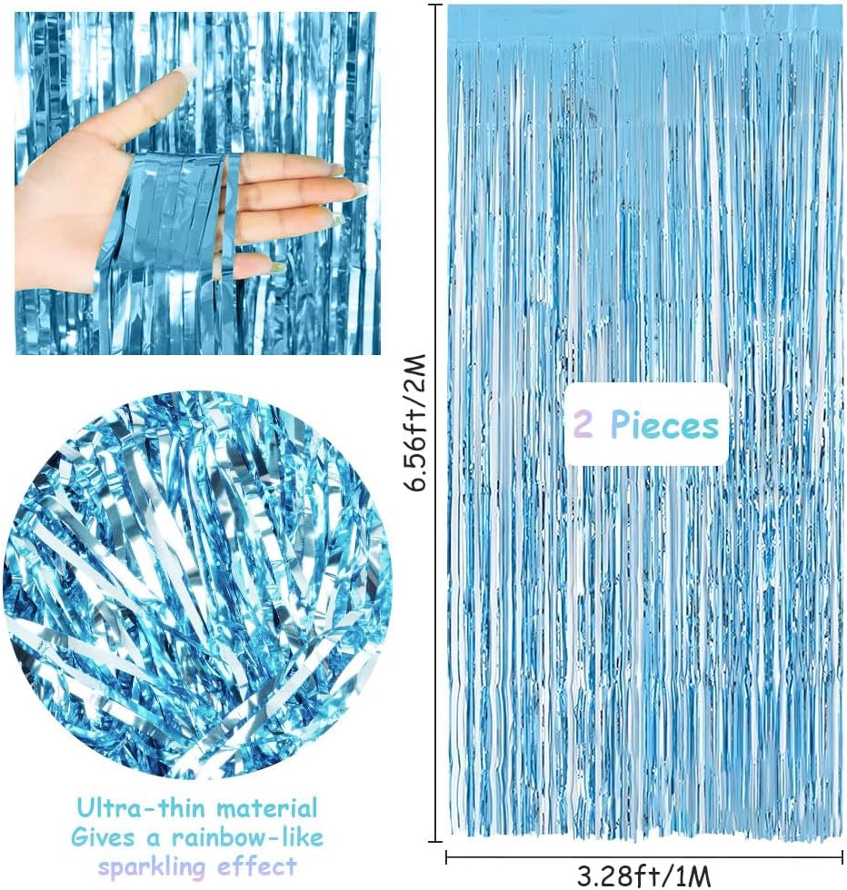 Detalle 2 de Alaoo Rideau métallique à franges scintillantes en aluminium (6 pcs) – déco fond photo, fête et mariage, bleu