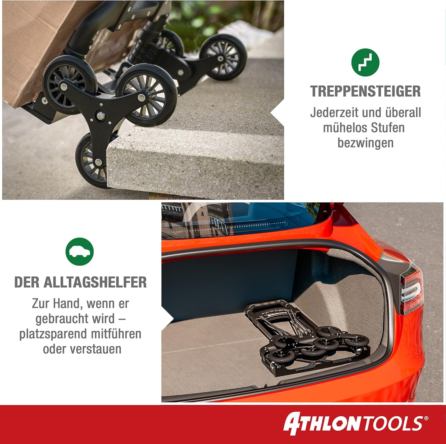 Thumbnail 5 de ATHLON TOOLS Treppensteiger Sackkarre klappbar aus Aluminium (TÜV geprüft) – extra langer Griff 110 cm