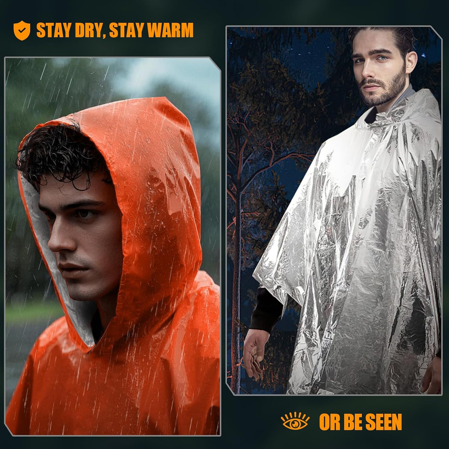 Detalle 1 de Rasupro RAEP4 Emergency Ponchos, 4-Pack with Thickened Mylar Lining