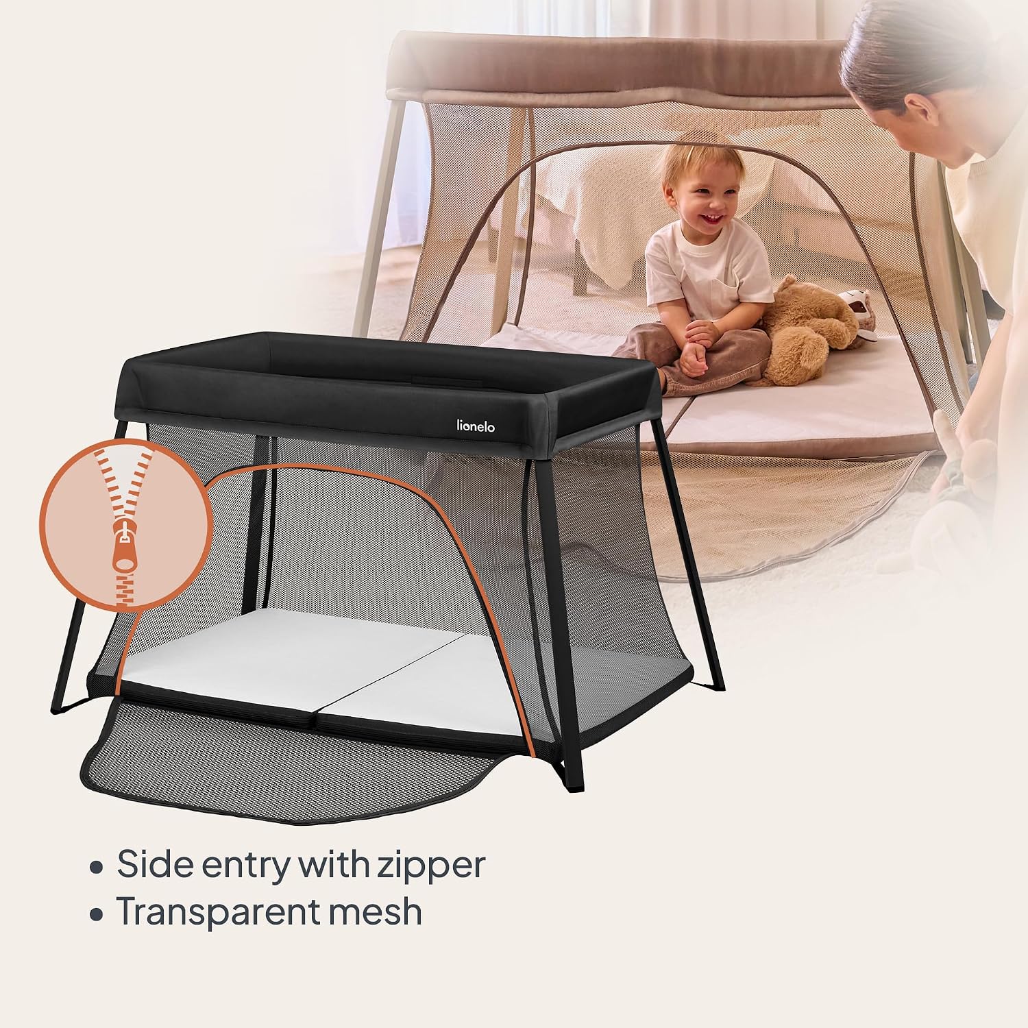 Detalle de Lionelo Alice 3-in-1 Travel Cot and Playpen with Two Mattress Heights
