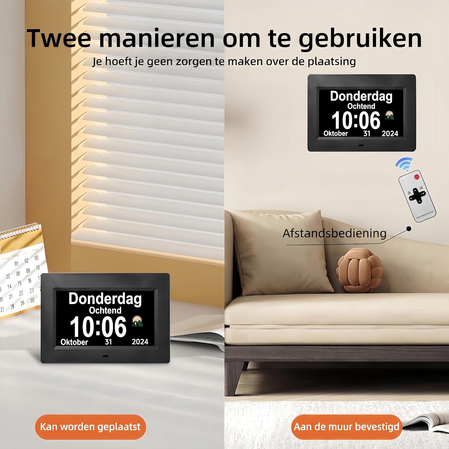 Thumbnail 3 de Memwake digitale dementieklok met 7-inch scherm, alarmen en dimbare helderheid