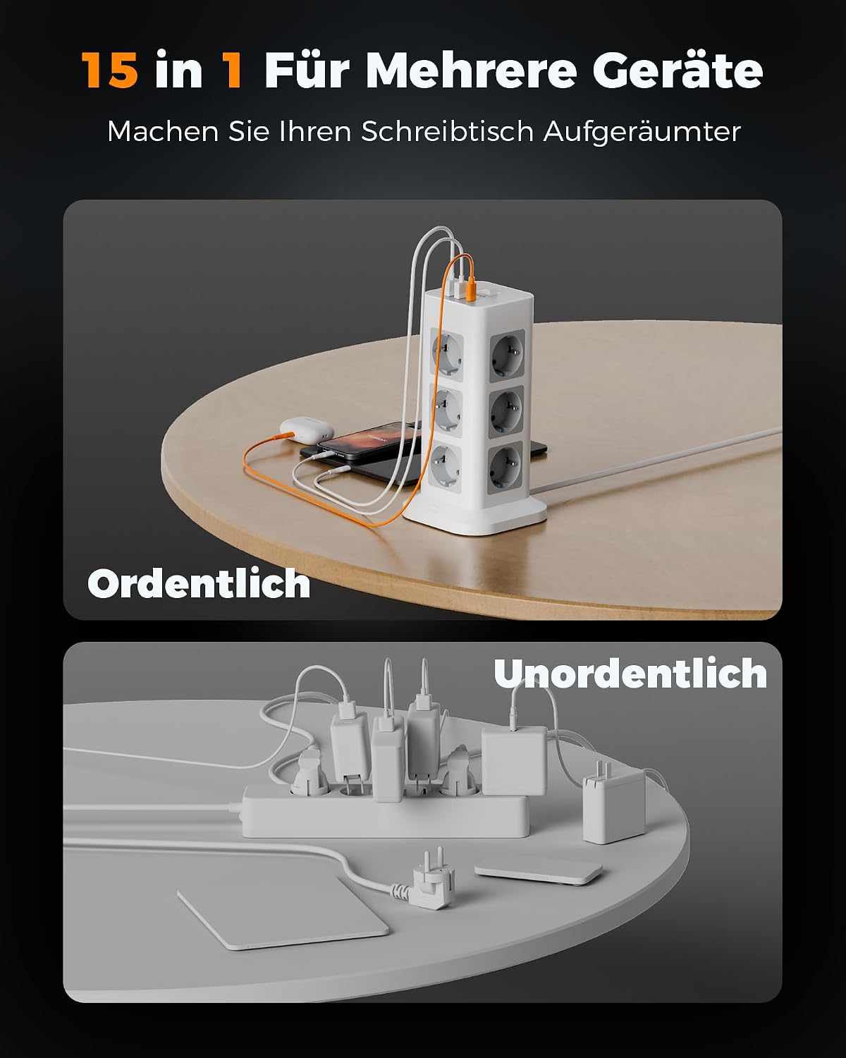 Detalle 1 de TESSAN Mehrfachsteckdose 3600 W mit 12 Tomen