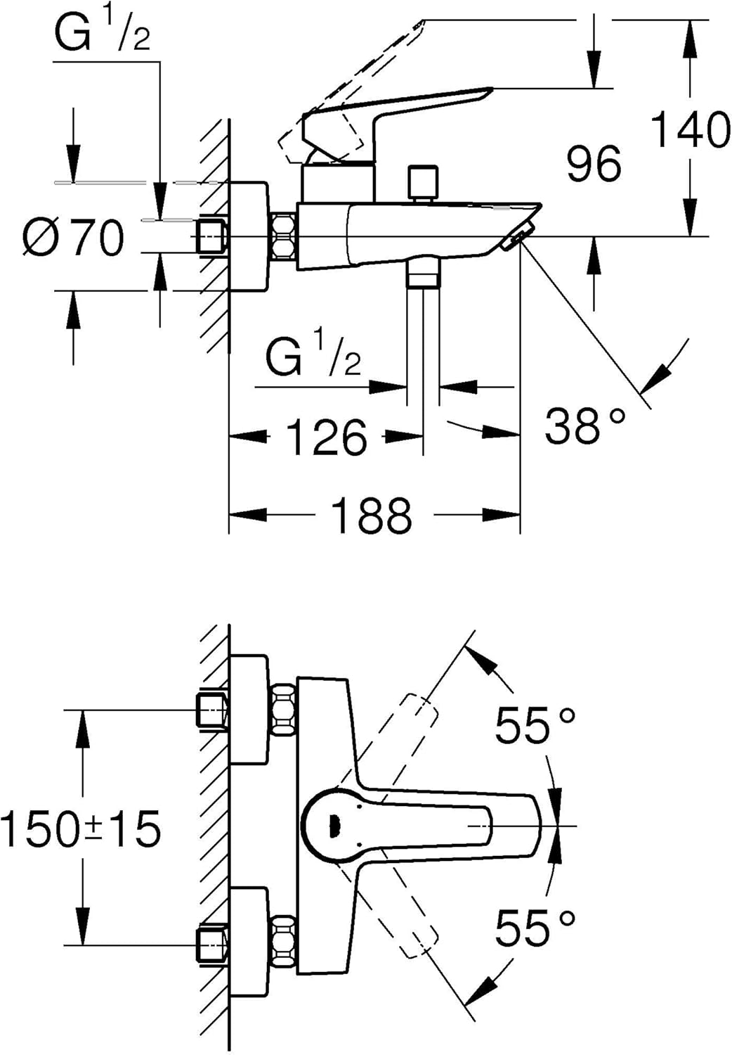 Thumbnail 6 de GROHE Start Badewannenarmatur 24206002 – SilkMove, Zero, chrom