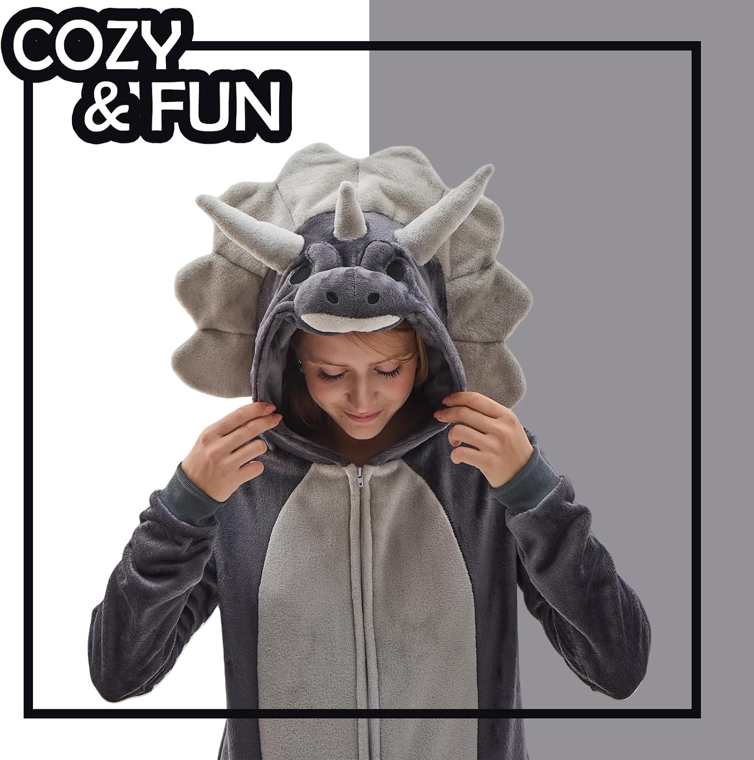 Detalle de NEWCOSPLAY Adult Triceratops Onesie Pajamas with Flannel Fleece and Hood