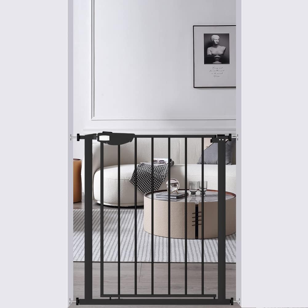 Detalle de DEARBB W309-B Triple Lock Baby Gate, Pressure-Mounted, Auto-Close, Black
