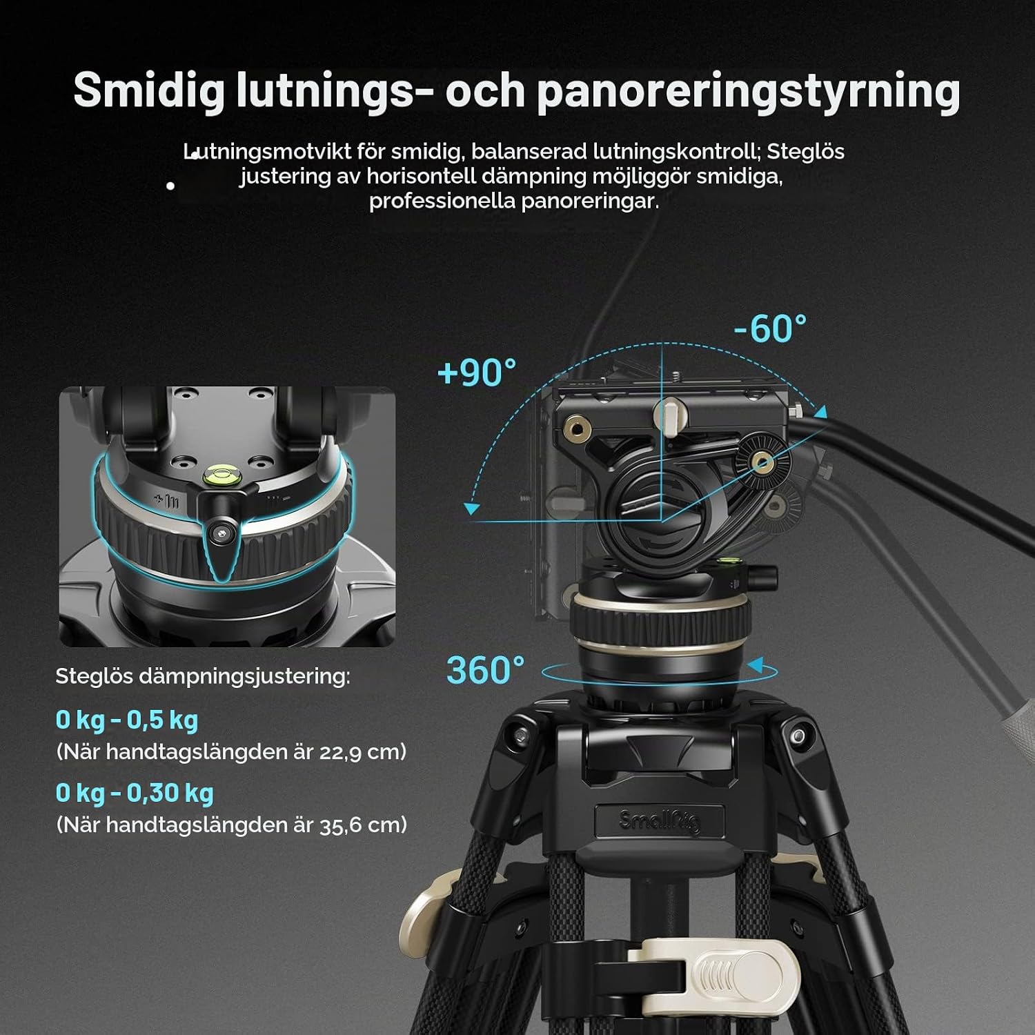 Detalle de SMALLRIG AD-100 3989 videostativ i kolfiber med enstegslåsning