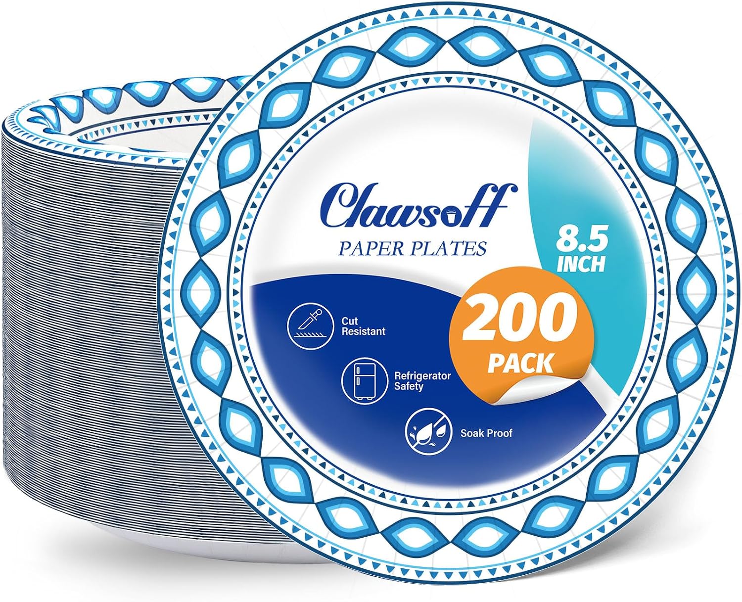 Detalle de Clawsoff 200 Pack 8.5 Inch Disposable Plates with Cut & Soak Proof Heavy Duty Coating