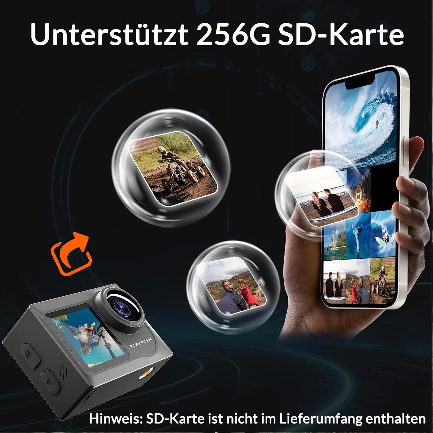 Thumbnail 6 de icefox Action Cam 4K 60FPS 20MP – Unterwasserkamera mit EIS, 30 m Tiefe, Dual-Akku und WLAN