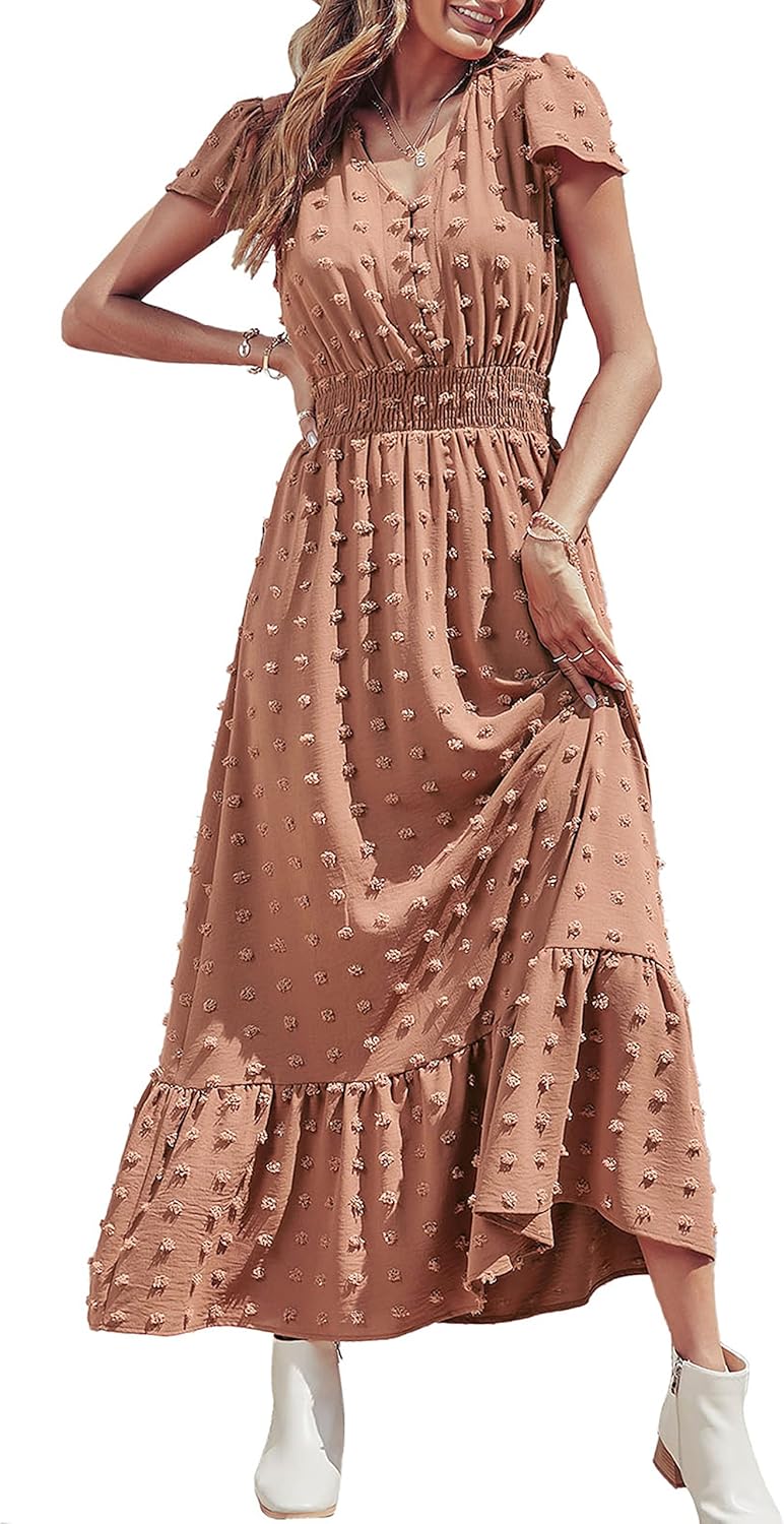 Thumbnail 6 de PRETTYGARDEN Women's 2026 Summer Maxi Dress — Boho Swiss Dot with Cap Sleeves