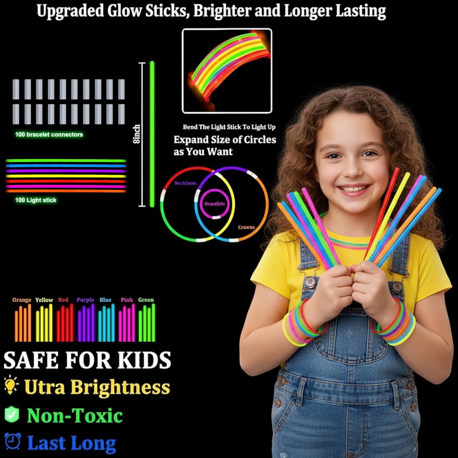 Thumbnail 1 de Knicklichter Party-Set für Kinder: 100 Leuchtstäbe mit 100 Verbindern in 7 Farben