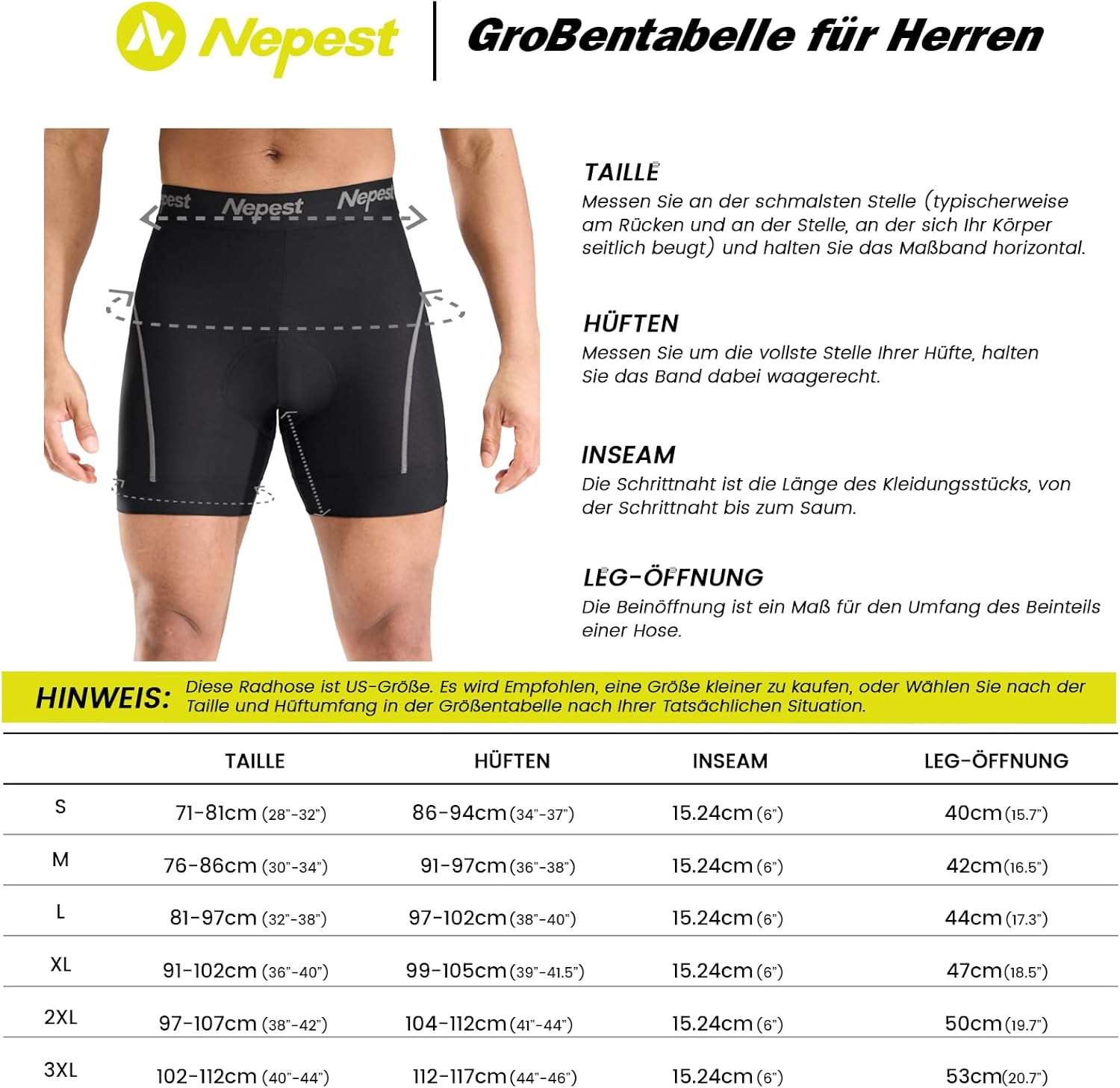 Thumbnail 5 de Nepest Radunterhose Herren Gepolstert 4D – Atmungsaktiv, Schnell Trocknend, Breiter Bund