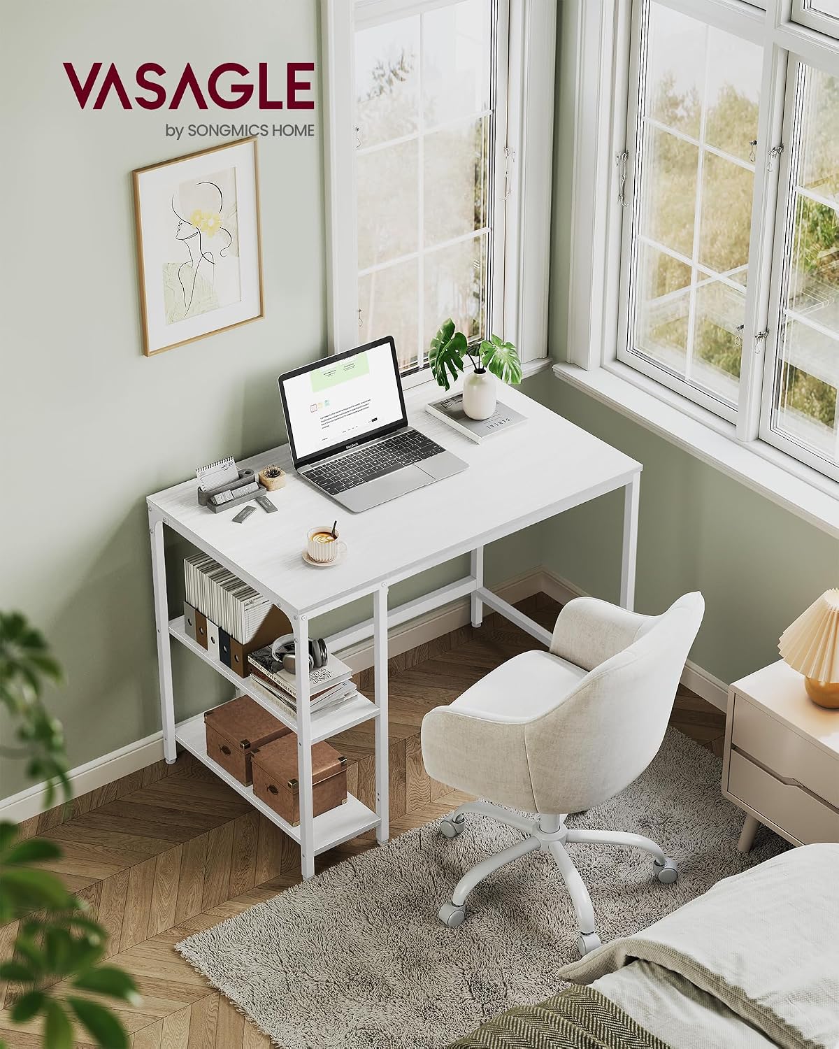Detalle 2 de VASAGLE Scrivania per Computer 100 x 50 cm, bianco acero - LWD046W01