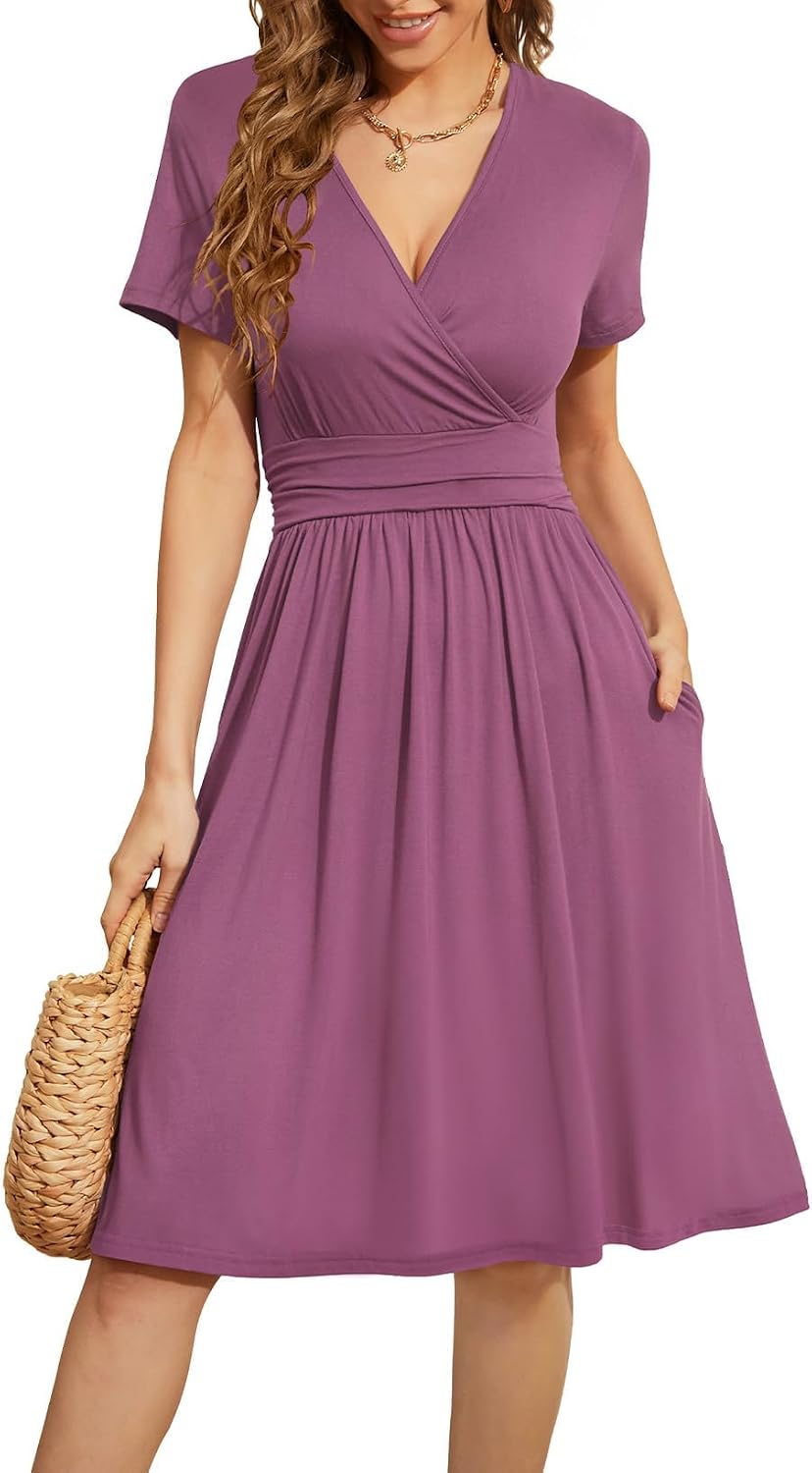 Thumbnail 6 de Actcat V-Ausschnitt Kleid mit Taschen – Kurzarm, knielang, Sommerkleid im femininen Blusenkleid-Stil
