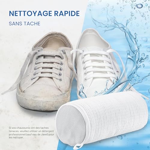 Detalle de Teletrogy Lot de 2 Sac Lavage Chaussures avec Embauchoir Réglable et Fermeture Éclair Cachée – Blanc