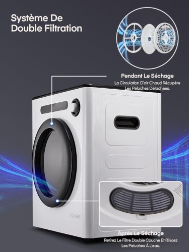 Detalle de FOHERE sèche-linge à évacuation 4 kg, 1 200 W, 6 programmes, tambour inox