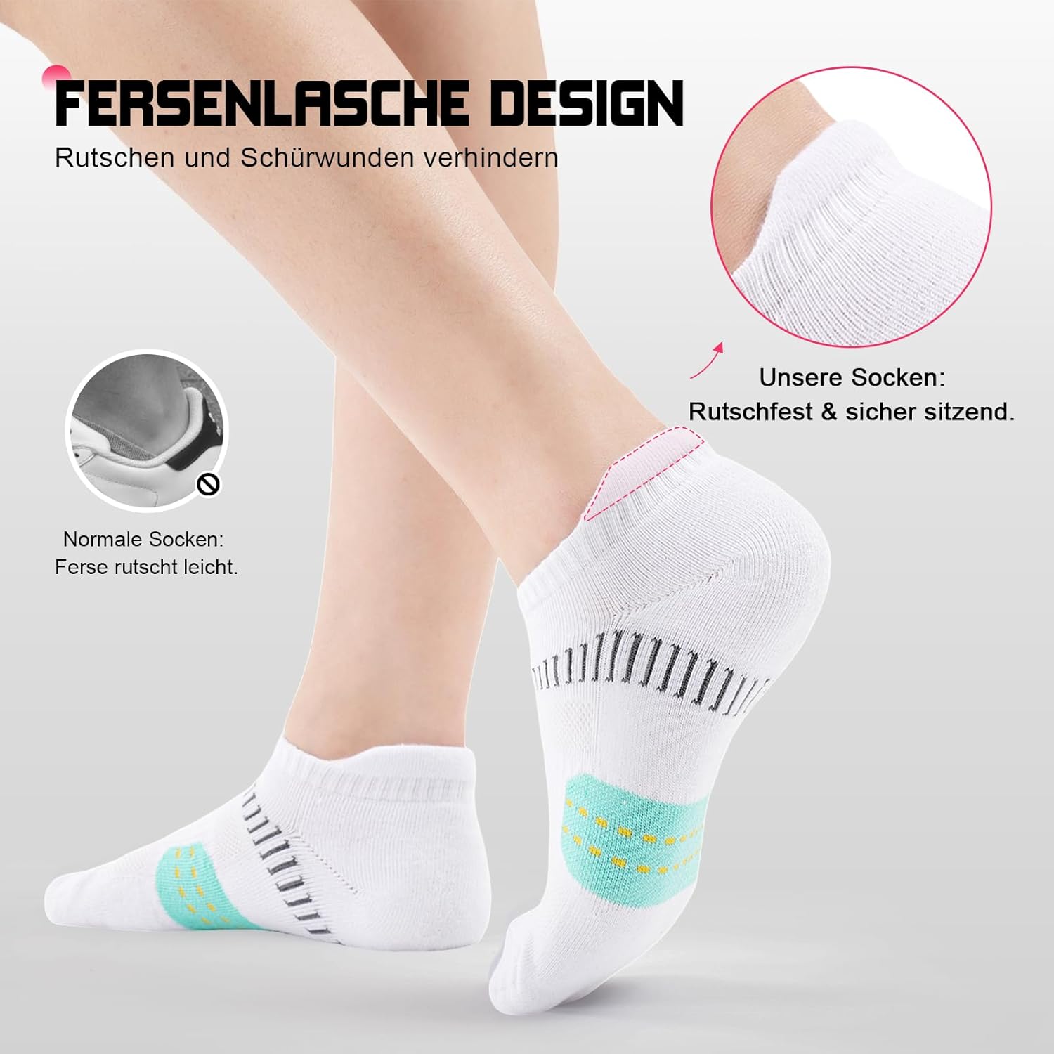 Detalle de EconioSocken Sneaker Socken Damen 35-42 – atmungsaktiv, blasenarm & polsternd