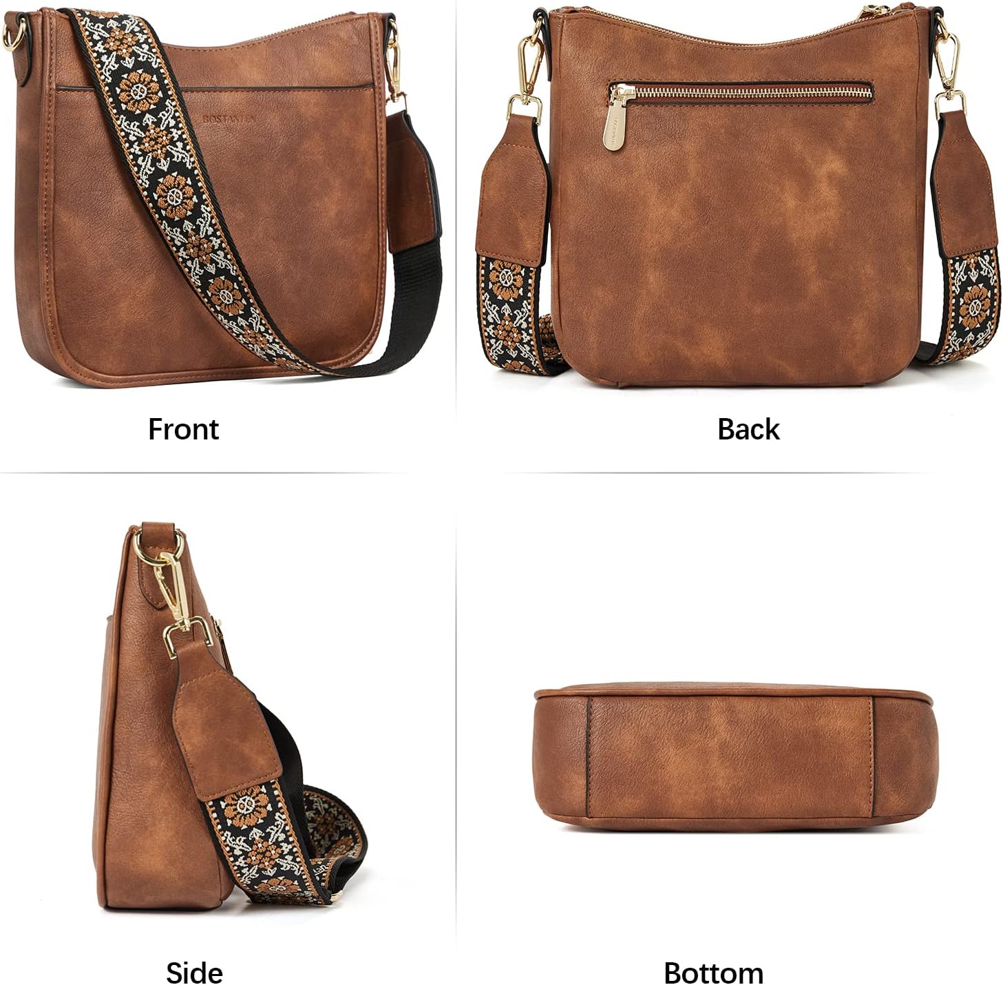Thumbnail 6 de BOSTANTEN Crossbody Bags for Women — Vegan Leather, Wide Strap, Brown