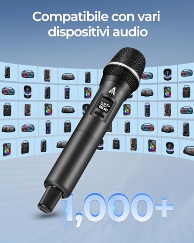 Thumbnail 6 de ALPOWL Microfono Wireless con Portata 200 piedi, Ricevitore Ricaricabile, Autonomia 40 Ore, Ultra‑Stable, Plug‑Play per Canto, Riunioni e Karaoke