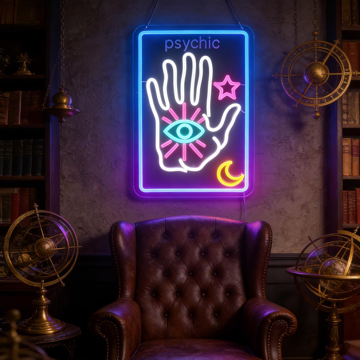 Thumbnail 2 de Psychic Tarot Card Neon Sign – Moon & Star LED Wall Art by Nordstylee