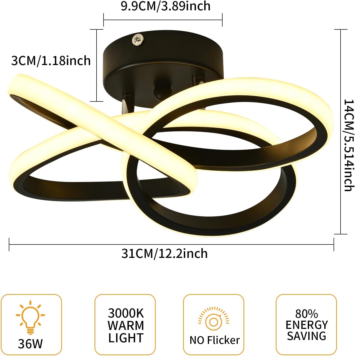 Thumbnail 3 de Plafón LED 36W Moderna Flor🌸 Luz Cálida 3000K Negro