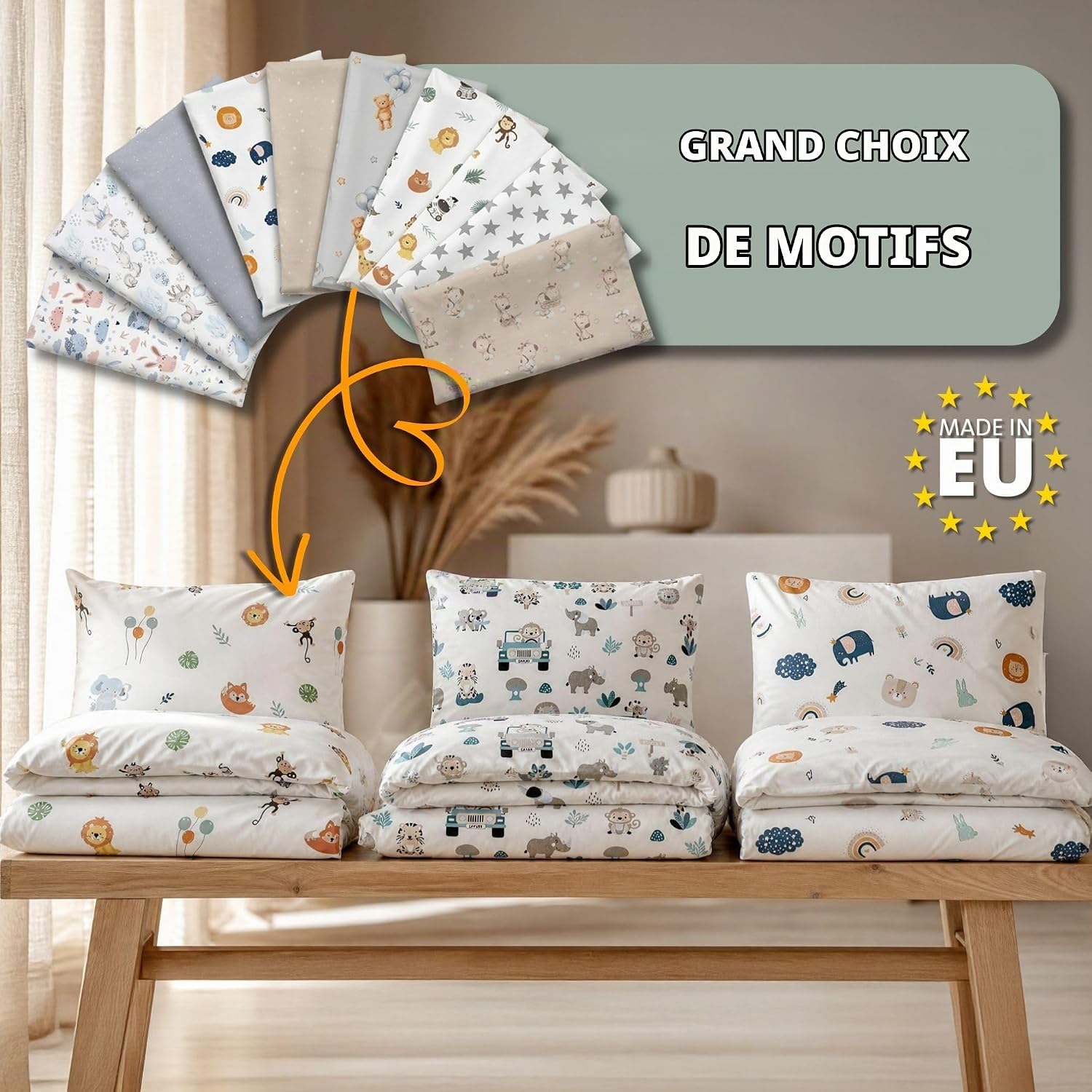 Detalle de Totsy Baby HU-XI-141 babybeddengoedset 100 x 135 cm in katoen met safarimotief