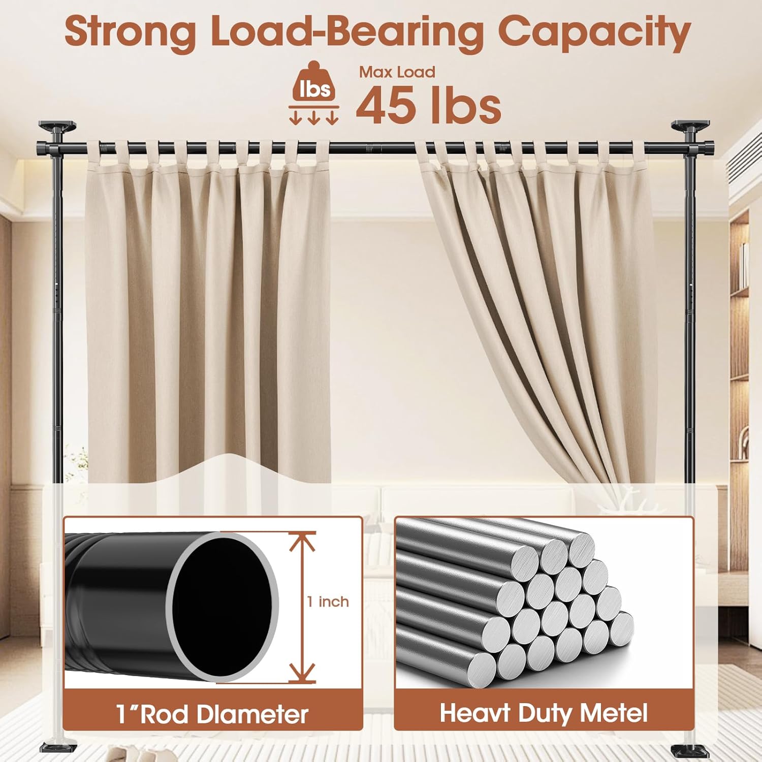 Thumbnail 4 de SUNALLY No-Drill Curtain Rod Room Divider, 4-10 ft Adjustable Wall Separator 🧱