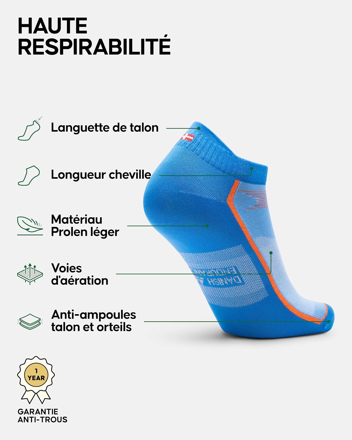 Detalle 2 de DANISH ENDURANCE Chaussettes running 3 ou 5 paires