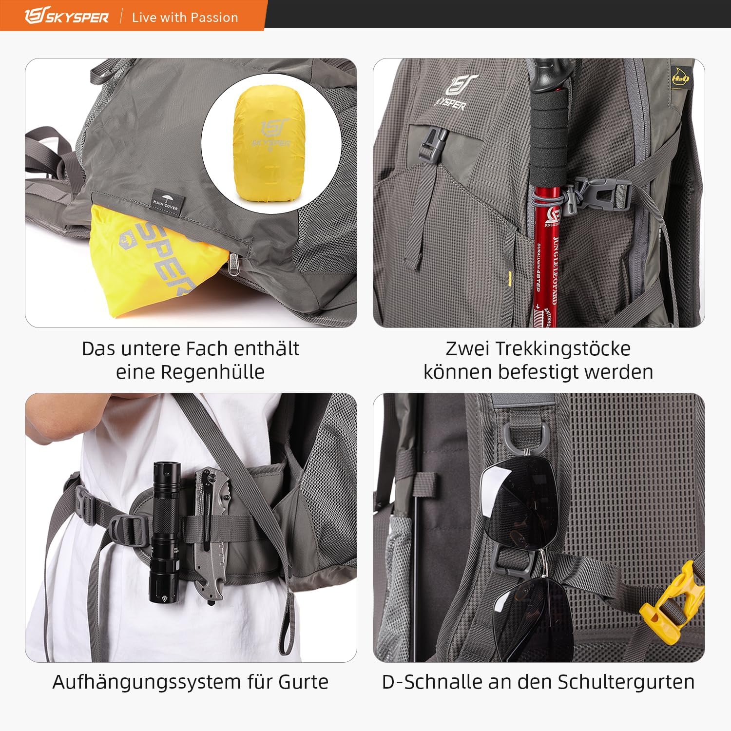 Thumbnail 6 de SKYSPER Wanderrucksack 30L – Trekkingrucksack wasserfest mit Rückenbelüftung, Hüftgurt und Netzrücken
