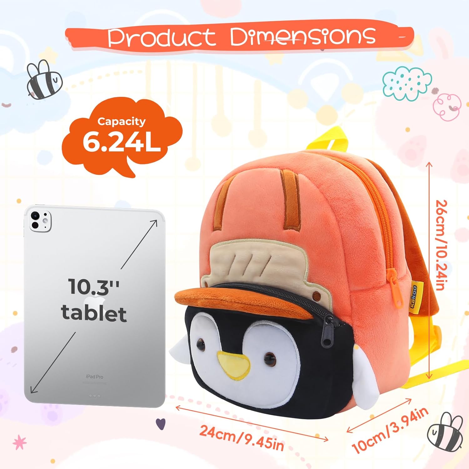 Detalle 2 de PROTAURI Zainetto Bambina/Bambino 1-4 Anni – Zaino Asilo Leggero con Pinguino Pattinatore