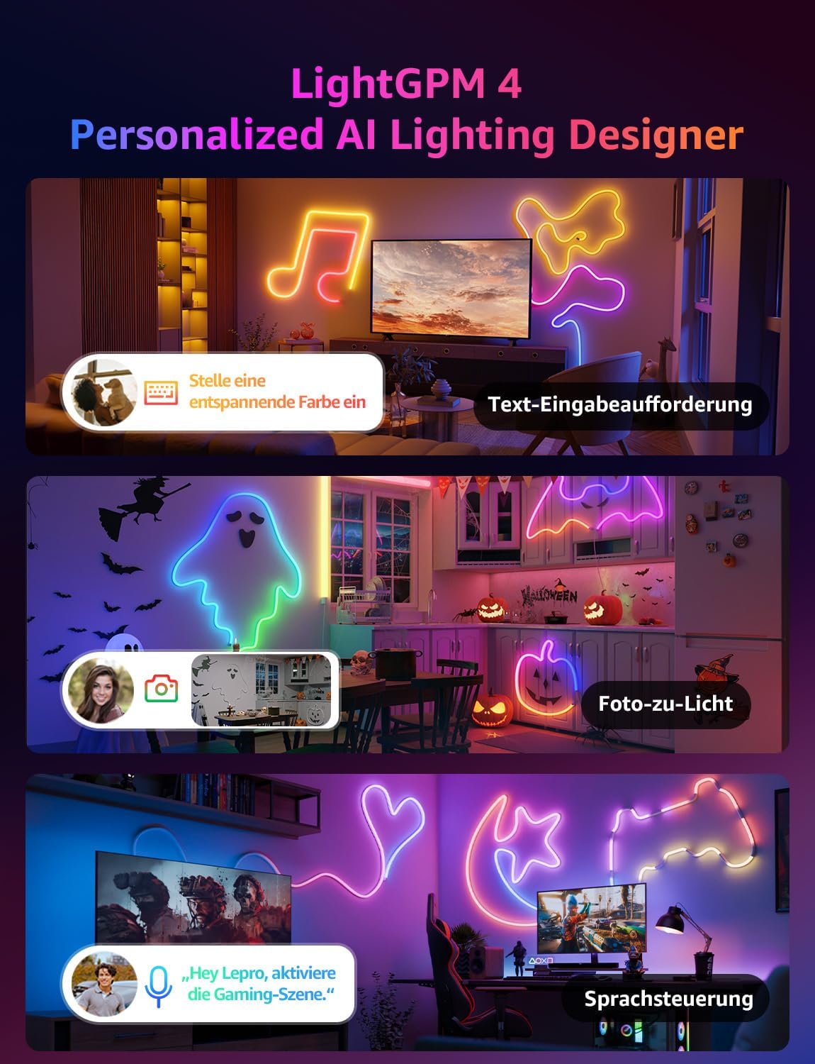 Detalle de Lepro Neon AI LED Strip 10m – RGB-Streifen mit App-, Musik- und Sprachsteuerung