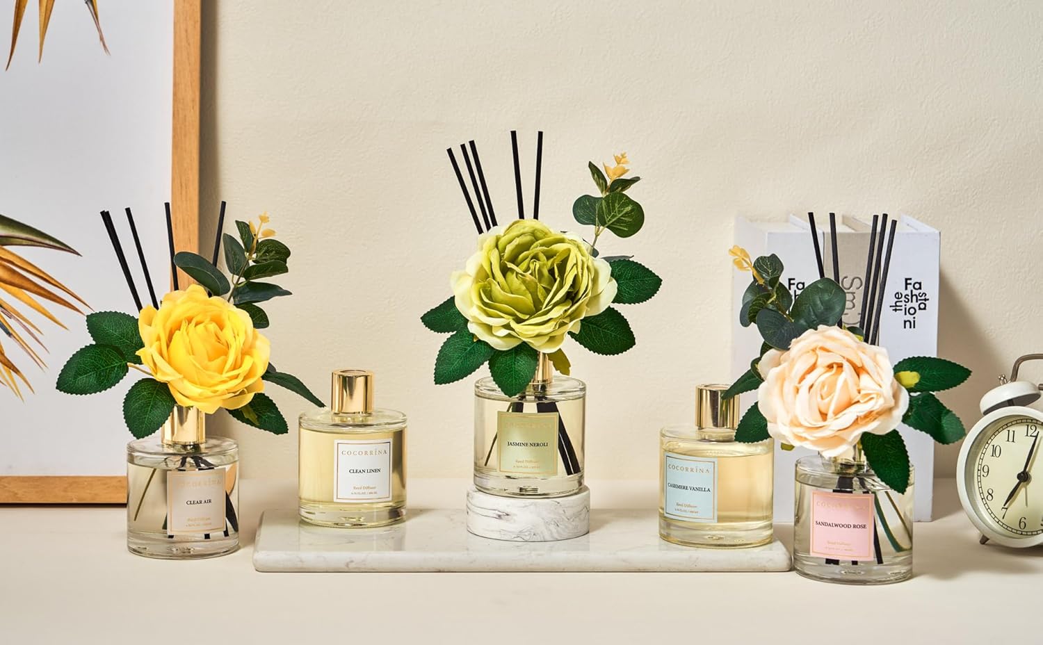 Detalle de Cocorina Reed Diffuser Set - Flower Reed Diffuser Cashmere Vanilla (6.7 fl oz, 1 pack)