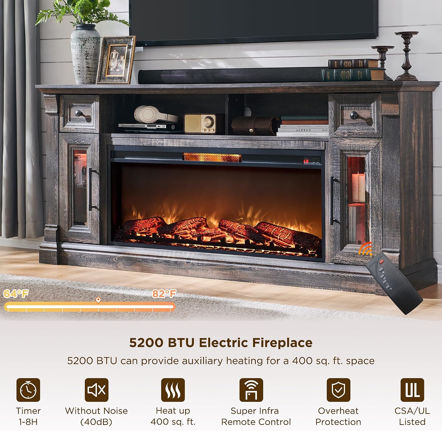 Thumbnail 4 de OKD Fireplace TV Stand, 70-inch