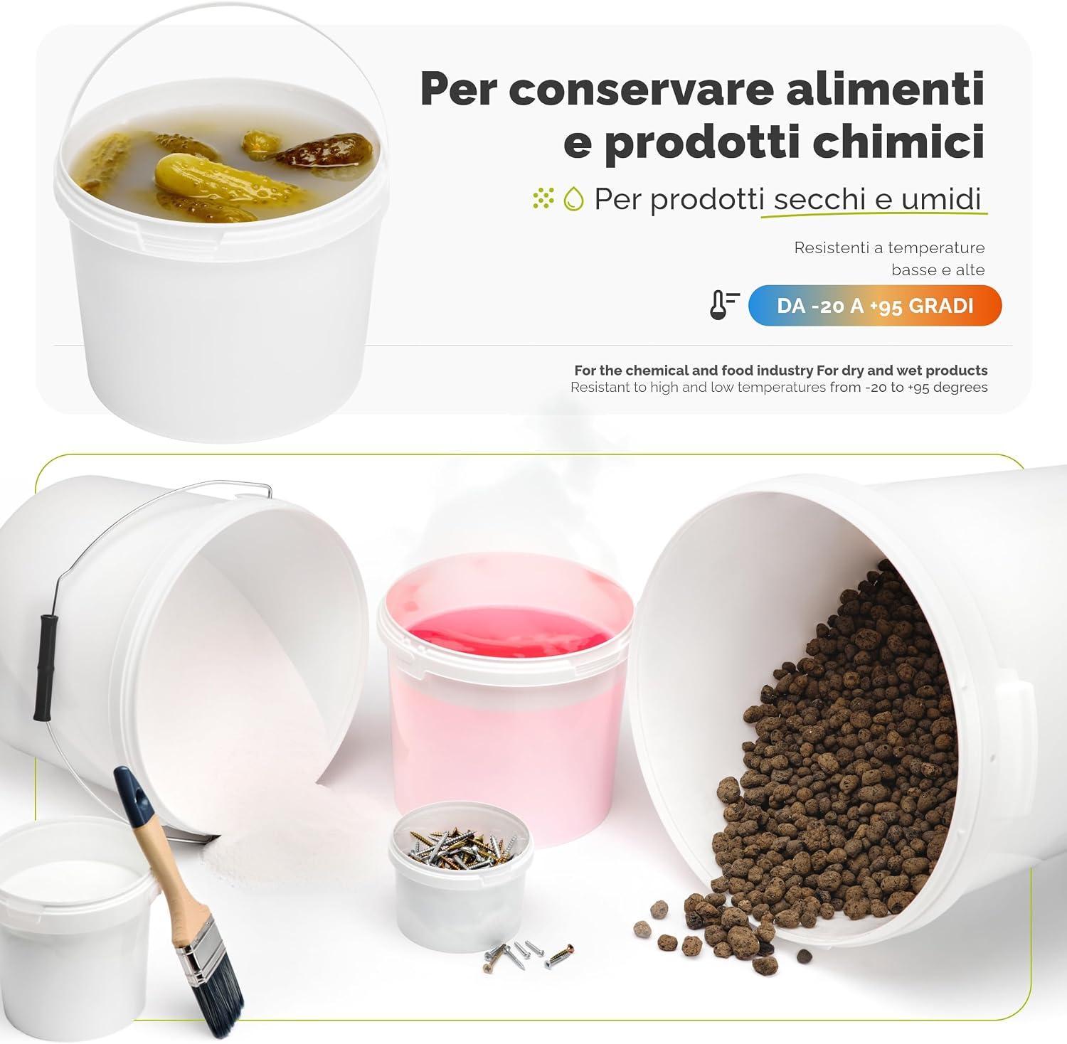 Detalle de Garronda Secchio con Coperchio 0,5 L – 10 pezzi bianchi (GD-0071), contenitore PP per alimenti
