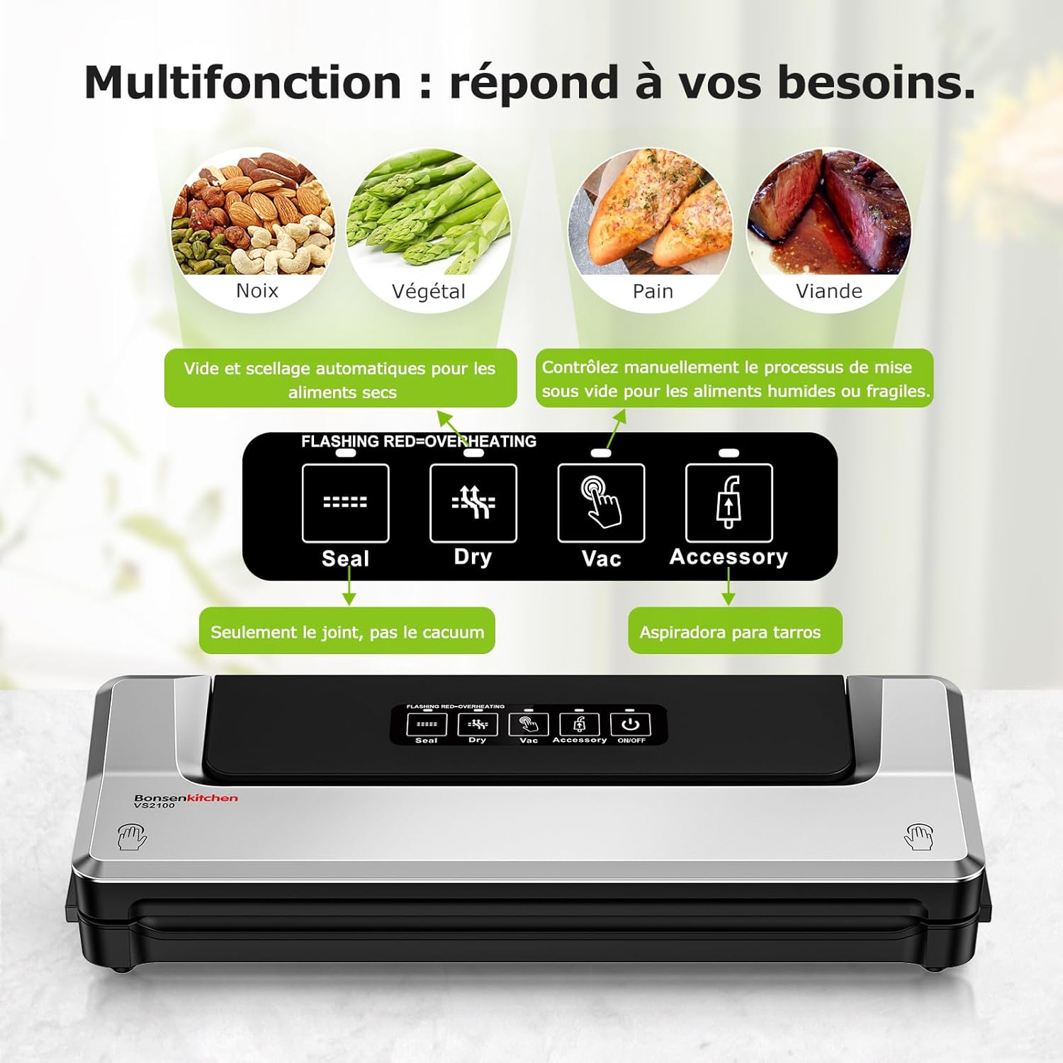 Thumbnail 1 de Bonsenkitchen Machine sous vide alimentaire avec double soudure et 5 sacs (20×30 cm)