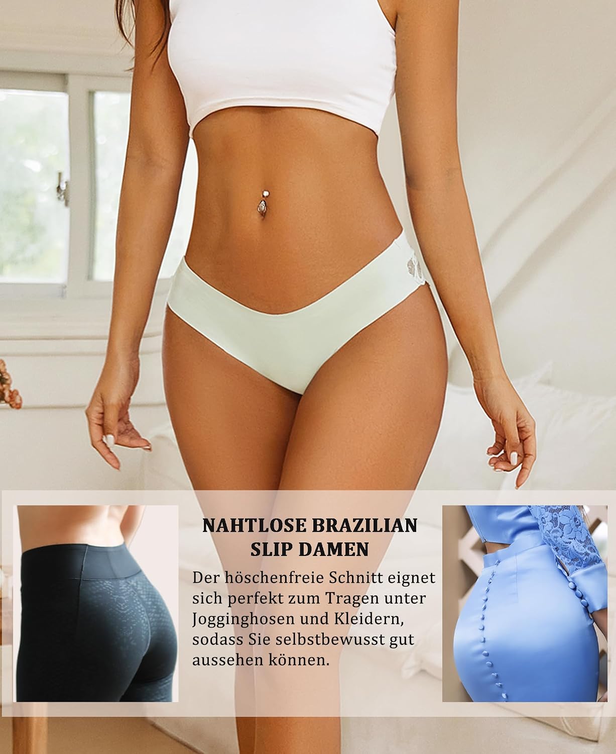 Detalle de READY TO LOVE Seamless Slip Damen mit Spitze – 6er Pack Hipster-Unterhosen