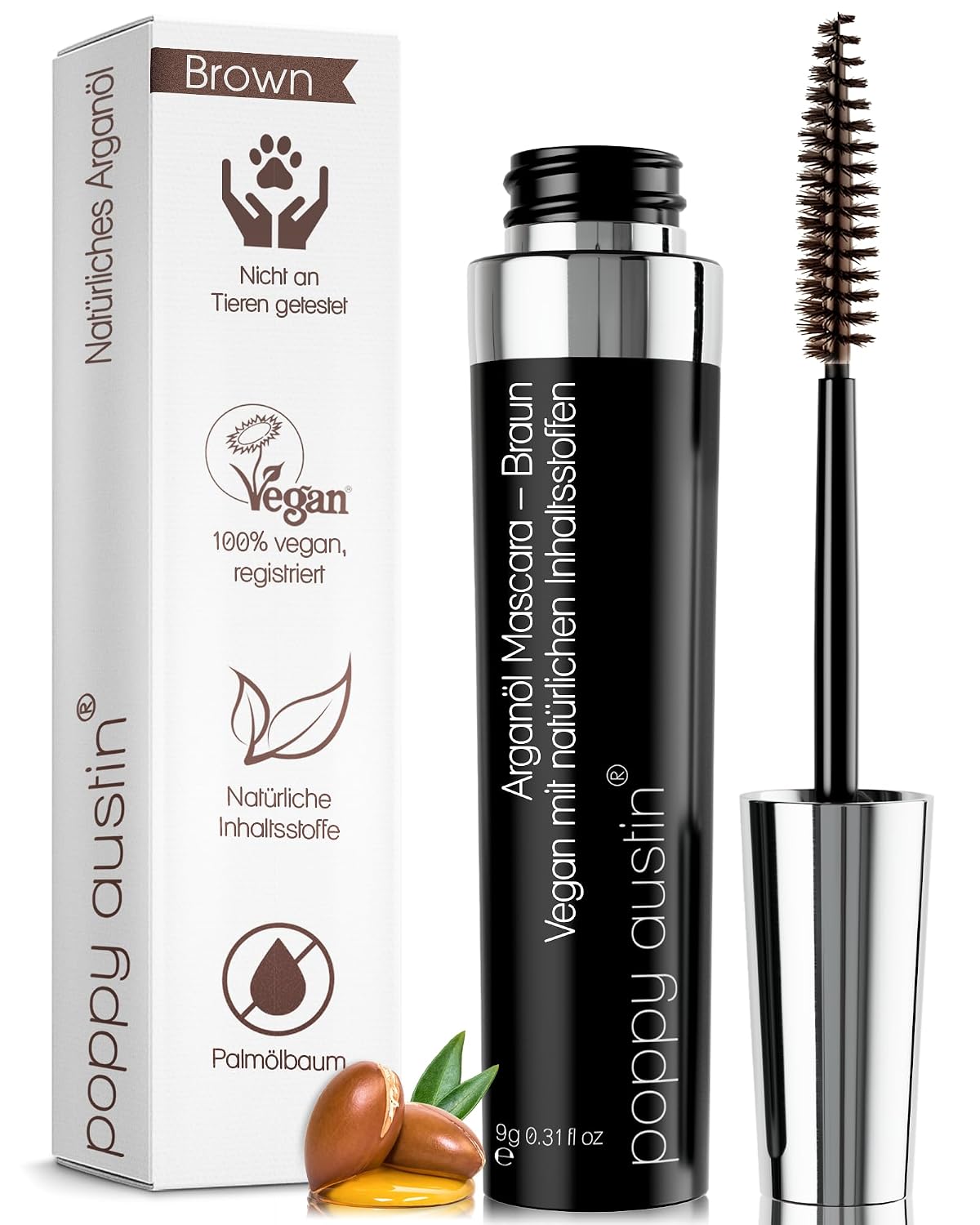 Detalle de Vegan Mascara für empfindliche Augen – sanfte, hypoallergene Naturkosmetik für kurze Wimpern
