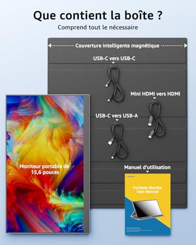 Thumbnail 5 de Yodoit Écran Portable 15,6" FHD IPS – Moniteur léger avec HDMI/USB-C et haut-parleurs intégrés