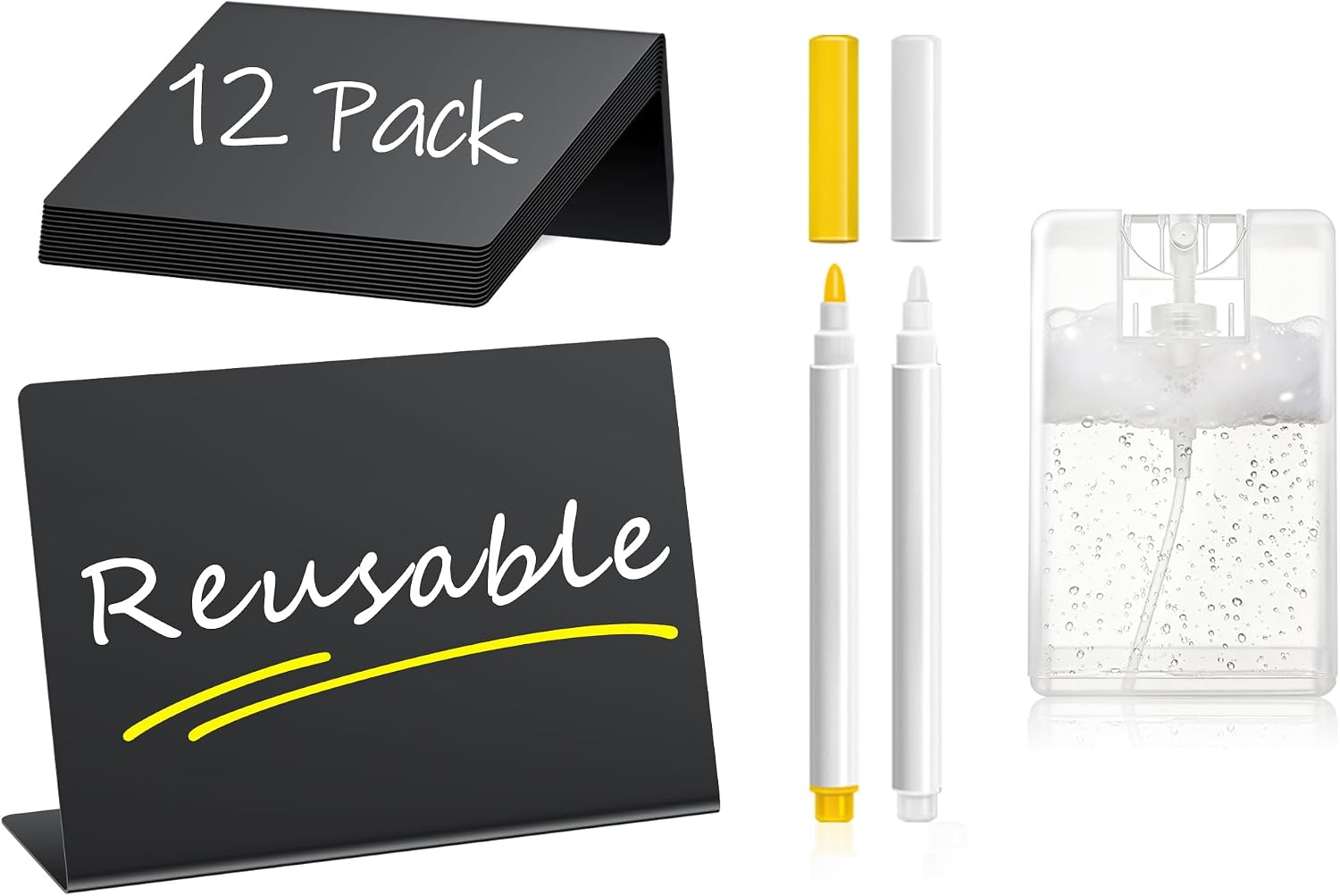 Detalle de PigPotParty 4" x 3" Mini Chalkboard Food Signs, Reusable Plastic, 12-Piece Set