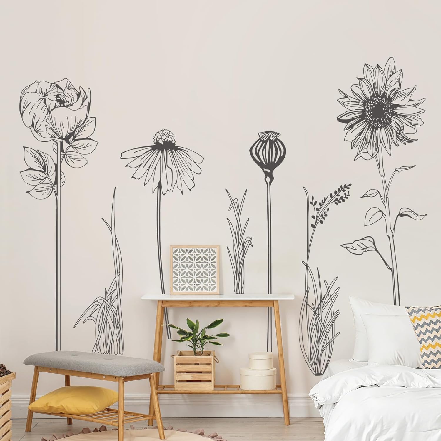 Thumbnail 2 de Supzone XXL Garden Flowers Wall Stickers: Black Sunflowers & Wildflowers for Modern Floral Accent