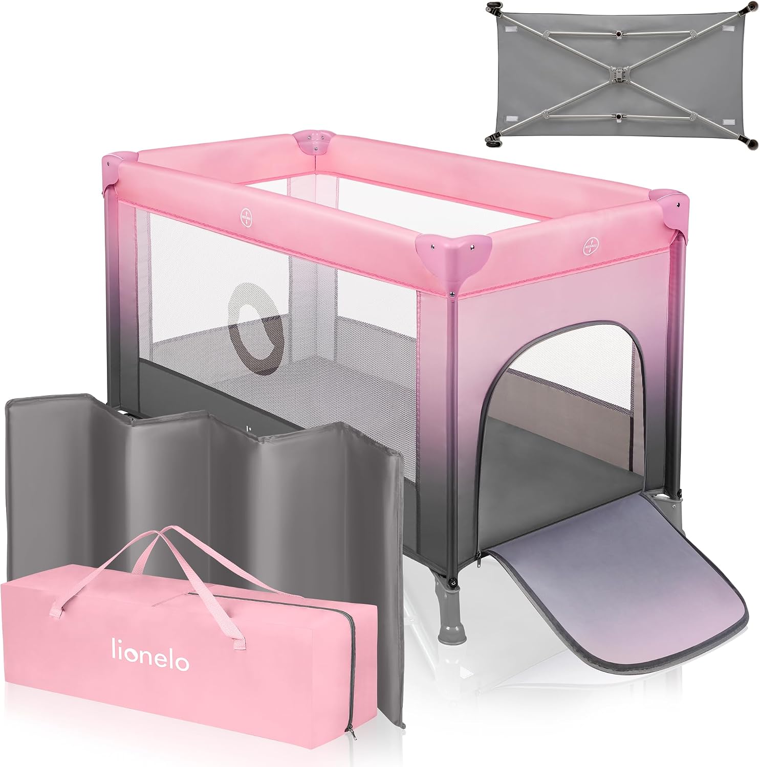 Lionelo STEFI Travel Cot: Portable Baby Bed for 0–36 kg with Mattress, LockGuard Safety and Easy-Fold System