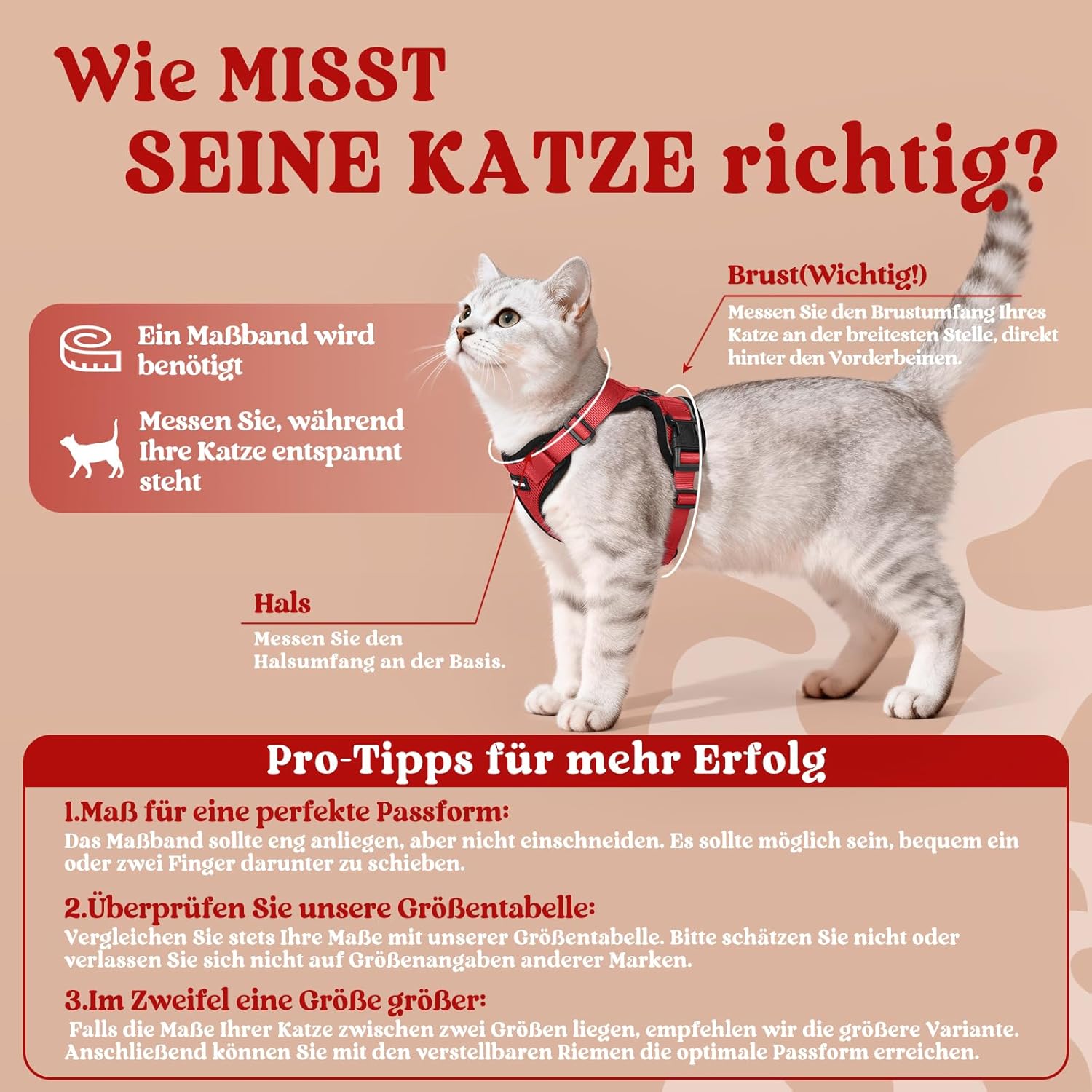 Thumbnail 1 de rabbitgoo Katzengeschirr mit Leine Softgeschirr (Brustgeschirr) – ausbruchssicher, verstellbar, rot, inkl. Leine