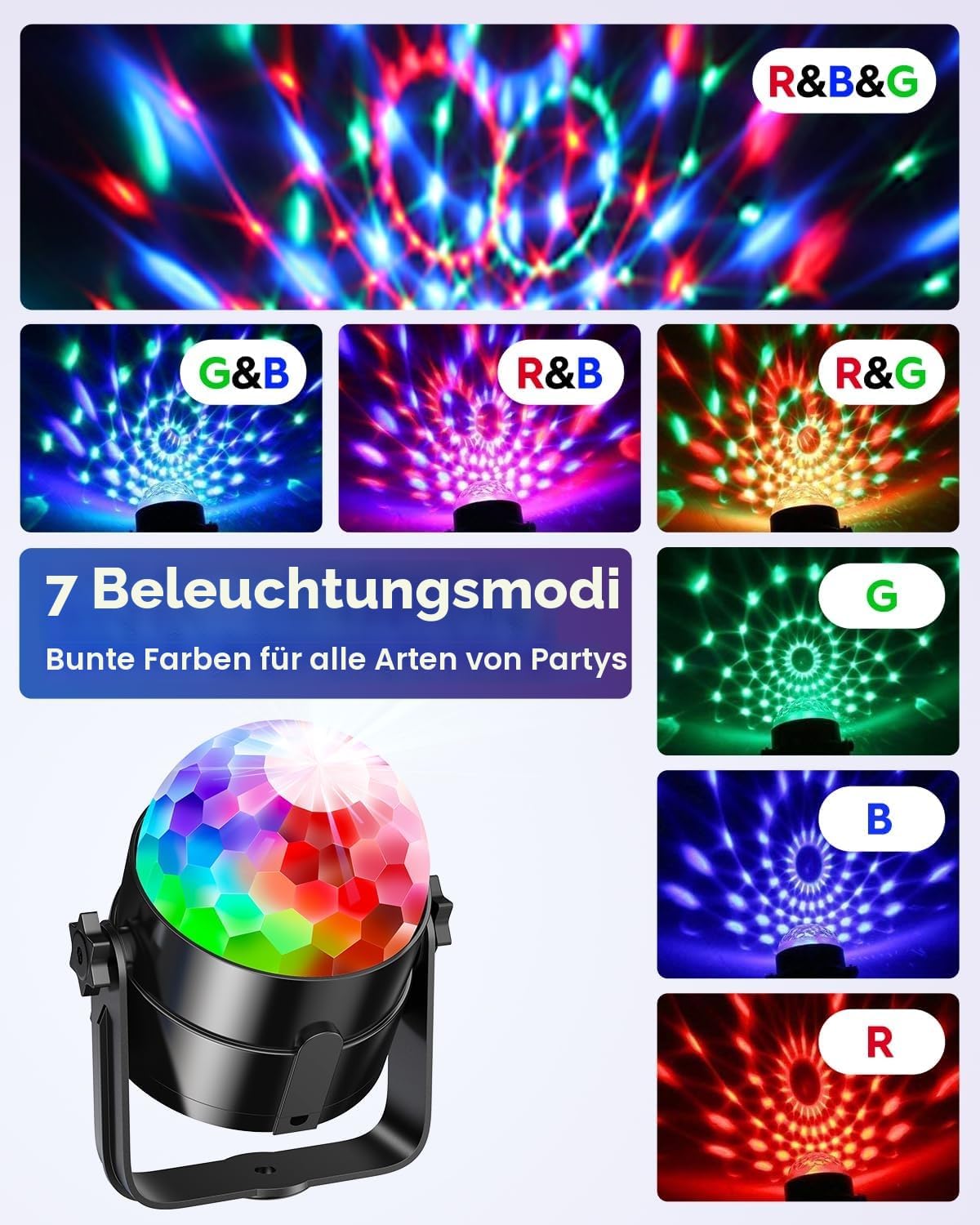 Detalle de RIYO Discokugel 360° Rotierende LED-Disco Licht-Partylicht mit Fernbedienung (2er-Pack)