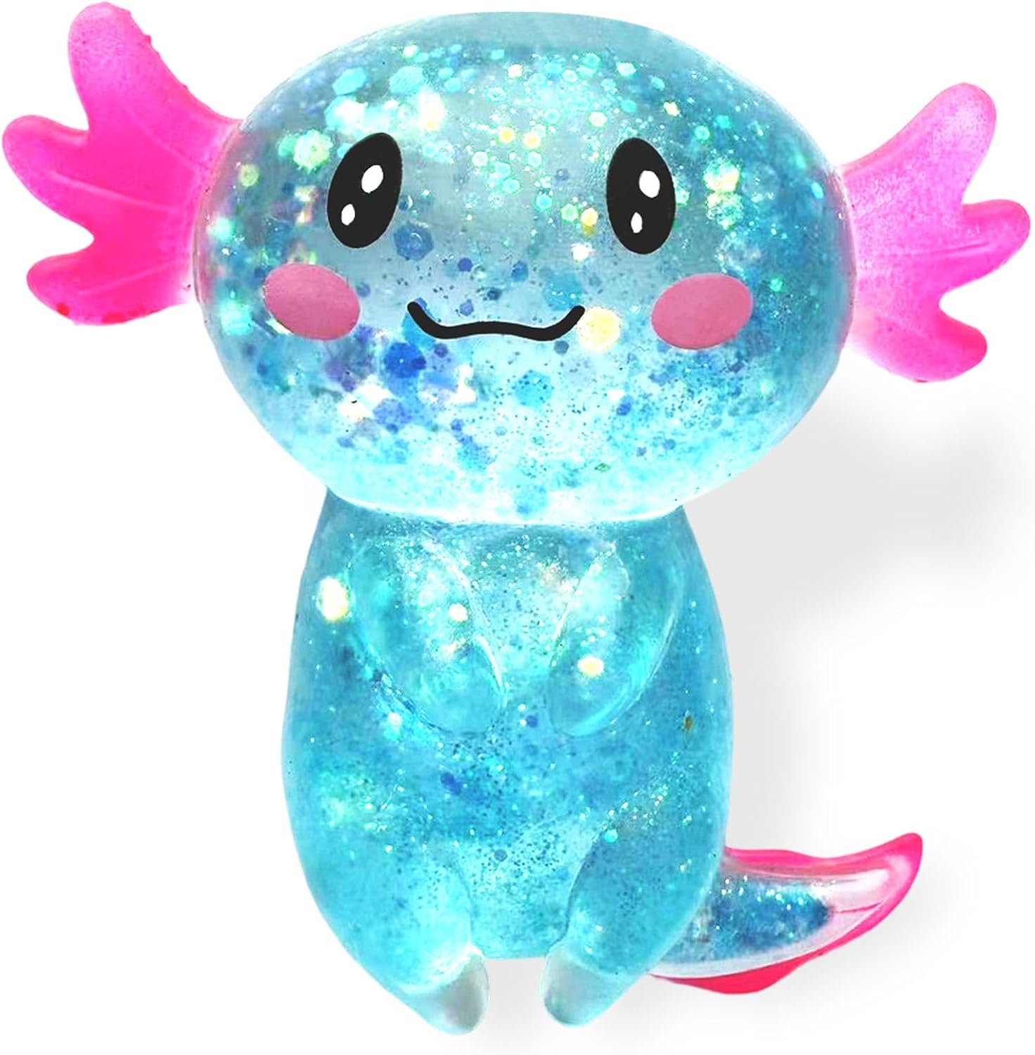 Detalle de Puffwize CHB01 Blue Glitter Axolotl Squishy Fidget Toy in TPR