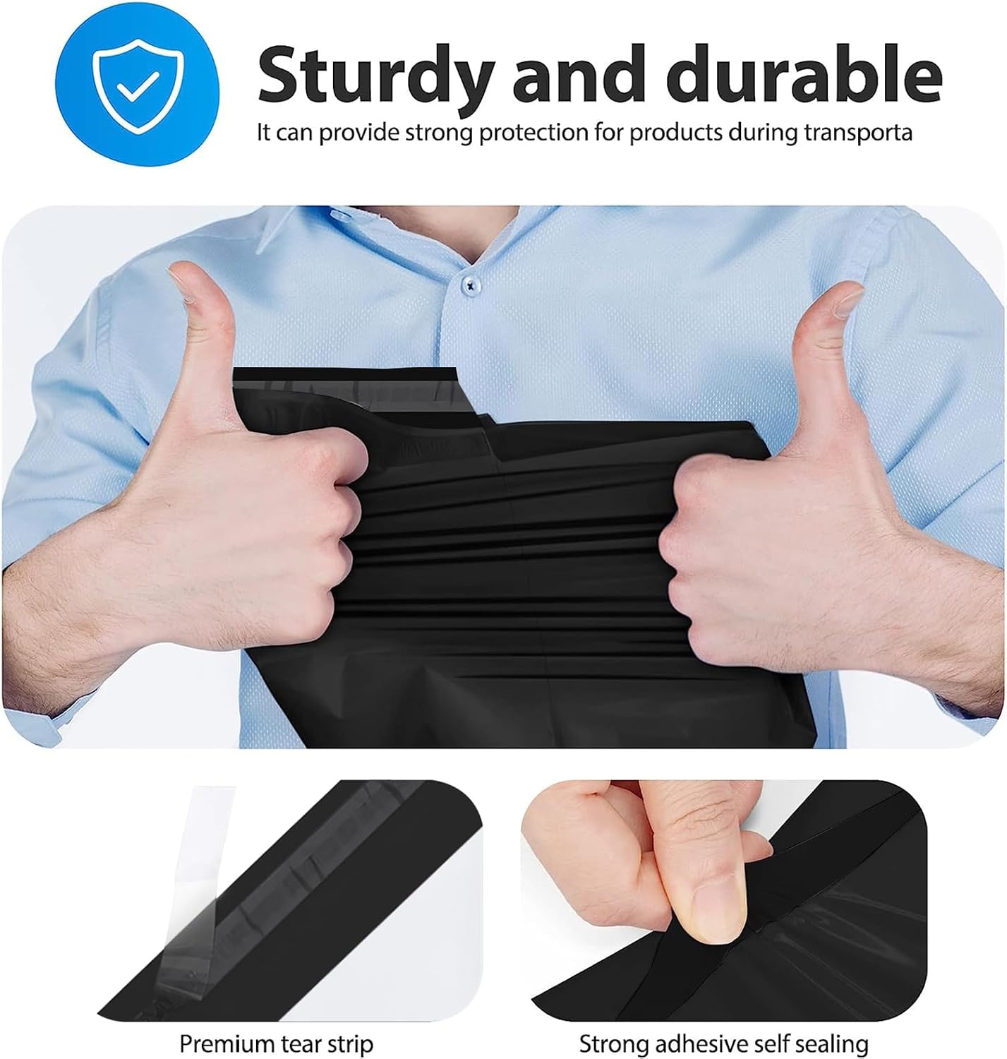 Thumbnail 3 de Fuxury Poly Mailers, 12 x 15.5-Inch Black Self-Seal Shipping Bags, 100 Count