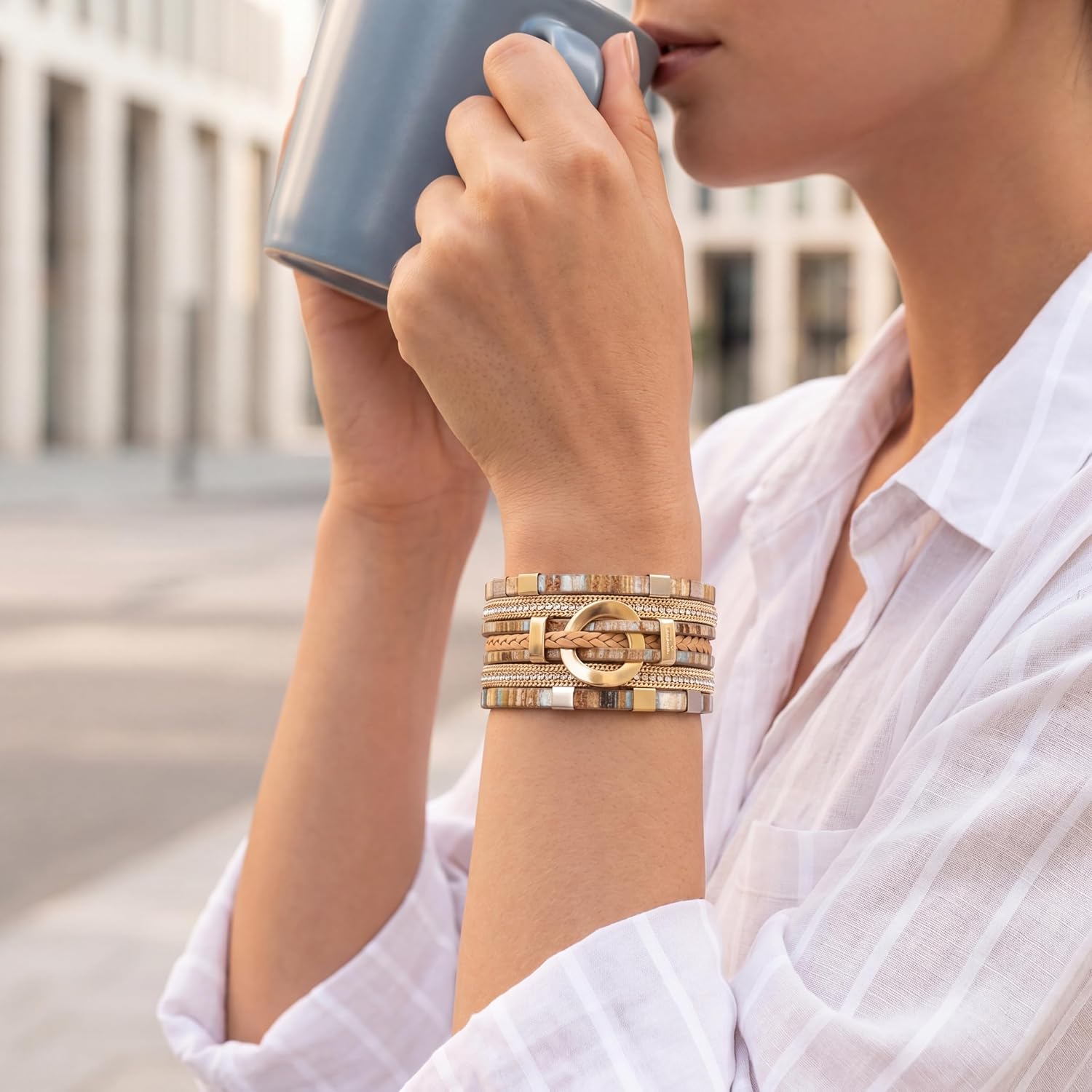 Detalle 2 de Edoneery Leather Wrap Bracelet, 7.67-inch